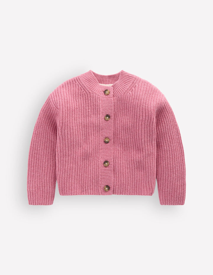 Chunky Everyday Cardigan-Pink Heather Marl