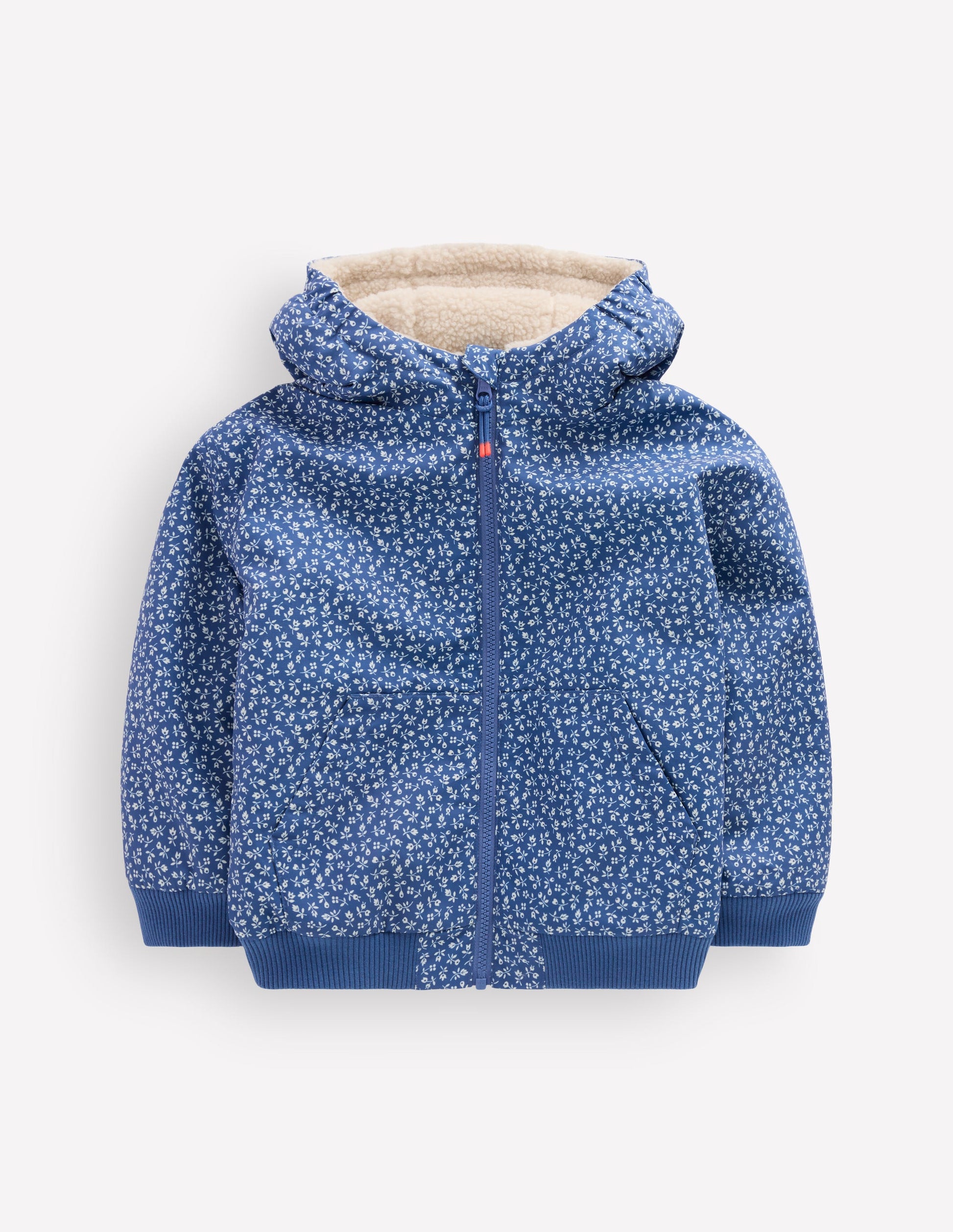 Reversible Borg Hooded Bomber-Bluejay Ditsy Floral-5