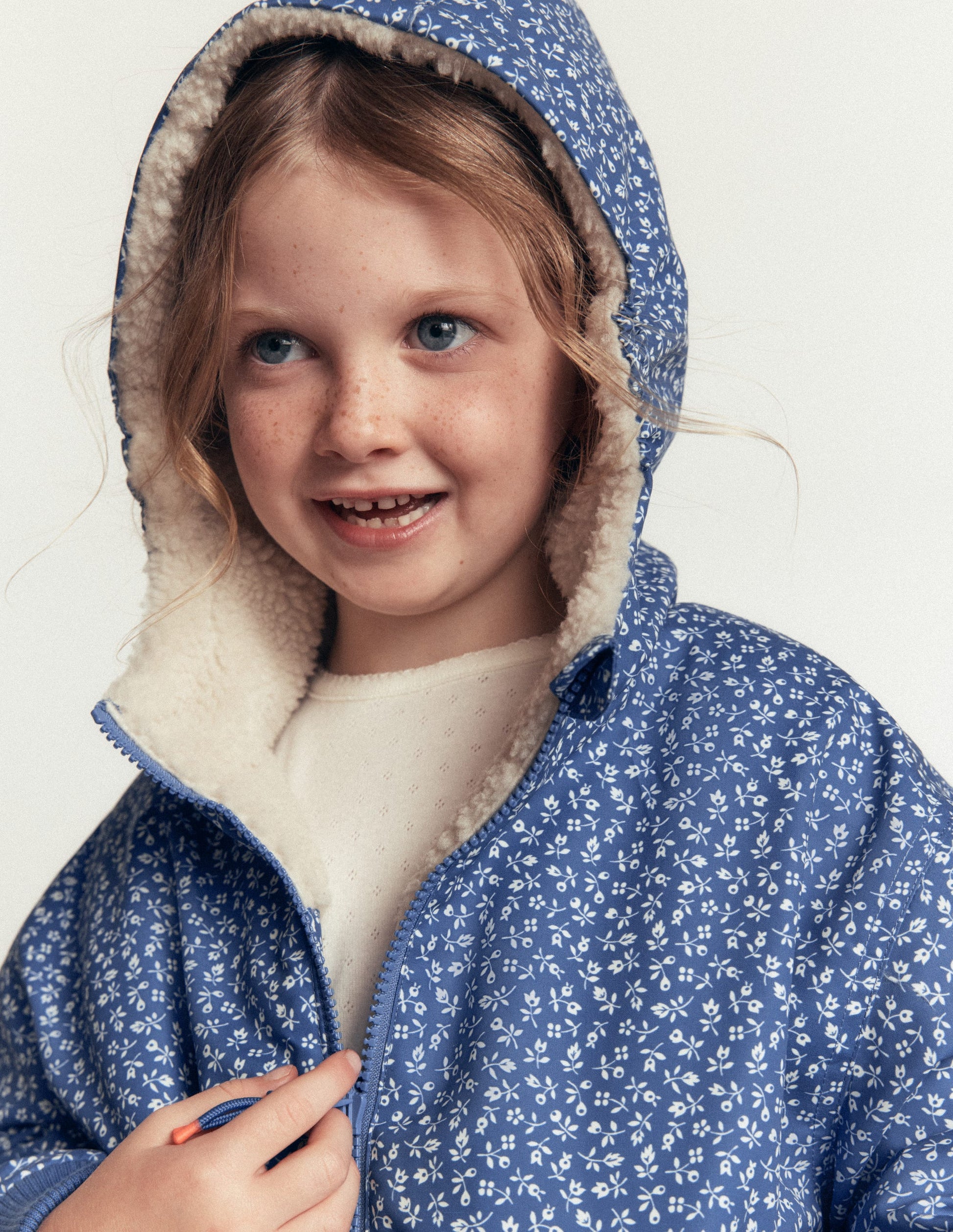 Reversible Borg Hooded Bomber-Bluejay Ditsy Floral-2