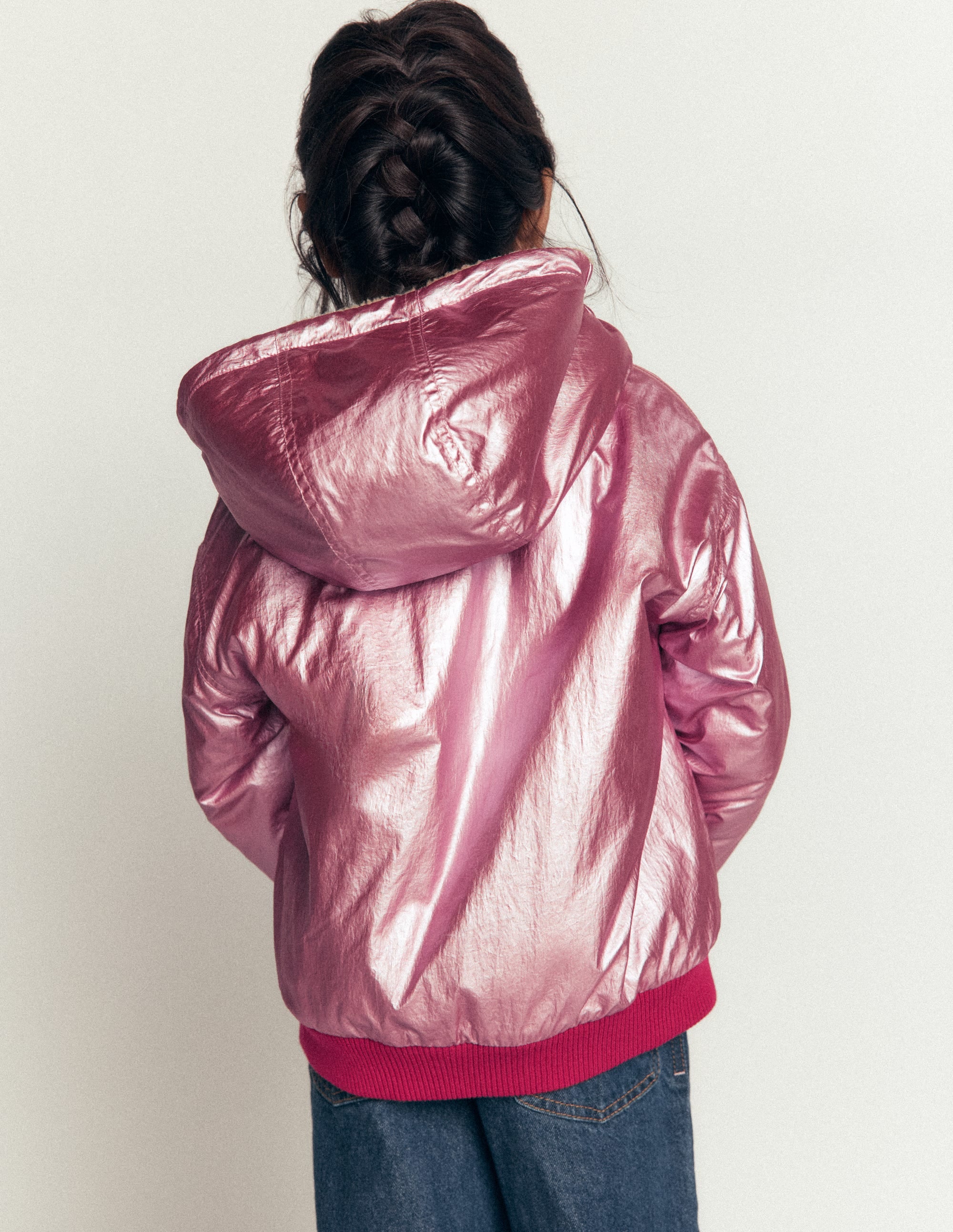 Reversible Borg Hooded Bomber-Pink Metallic - Image 4