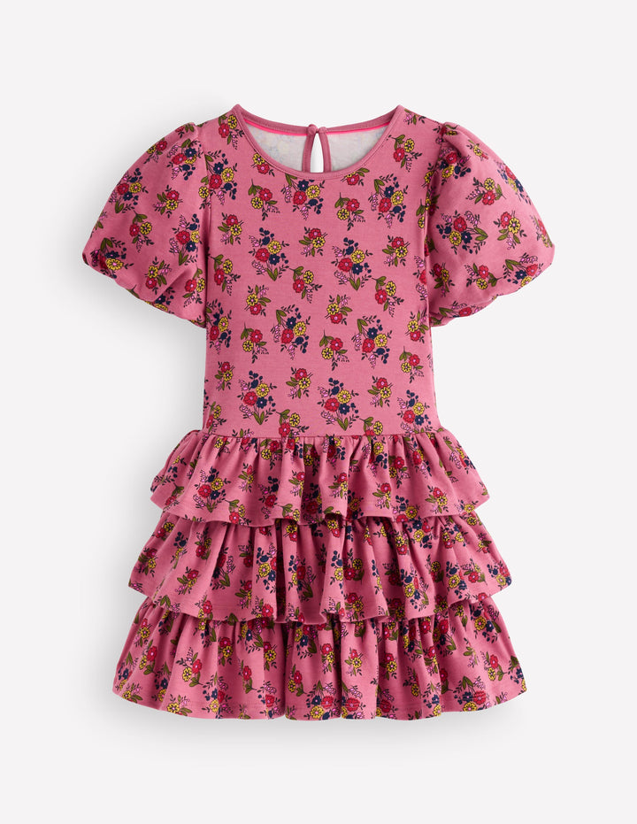 Ruffle Skirt Jersey Dress-Formica Pink Floral Bunches