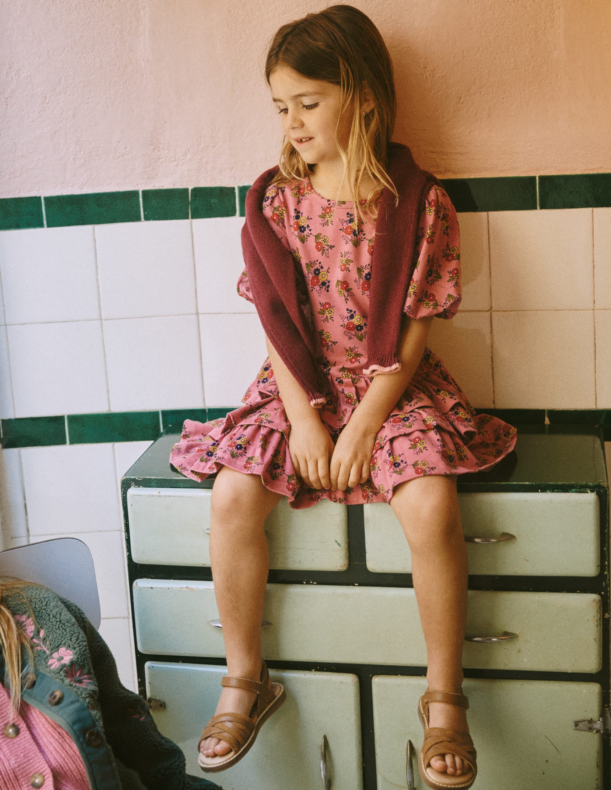 Ruffle Skirt Jersey Dress-Formica Pink Floral Bunches - Image 4