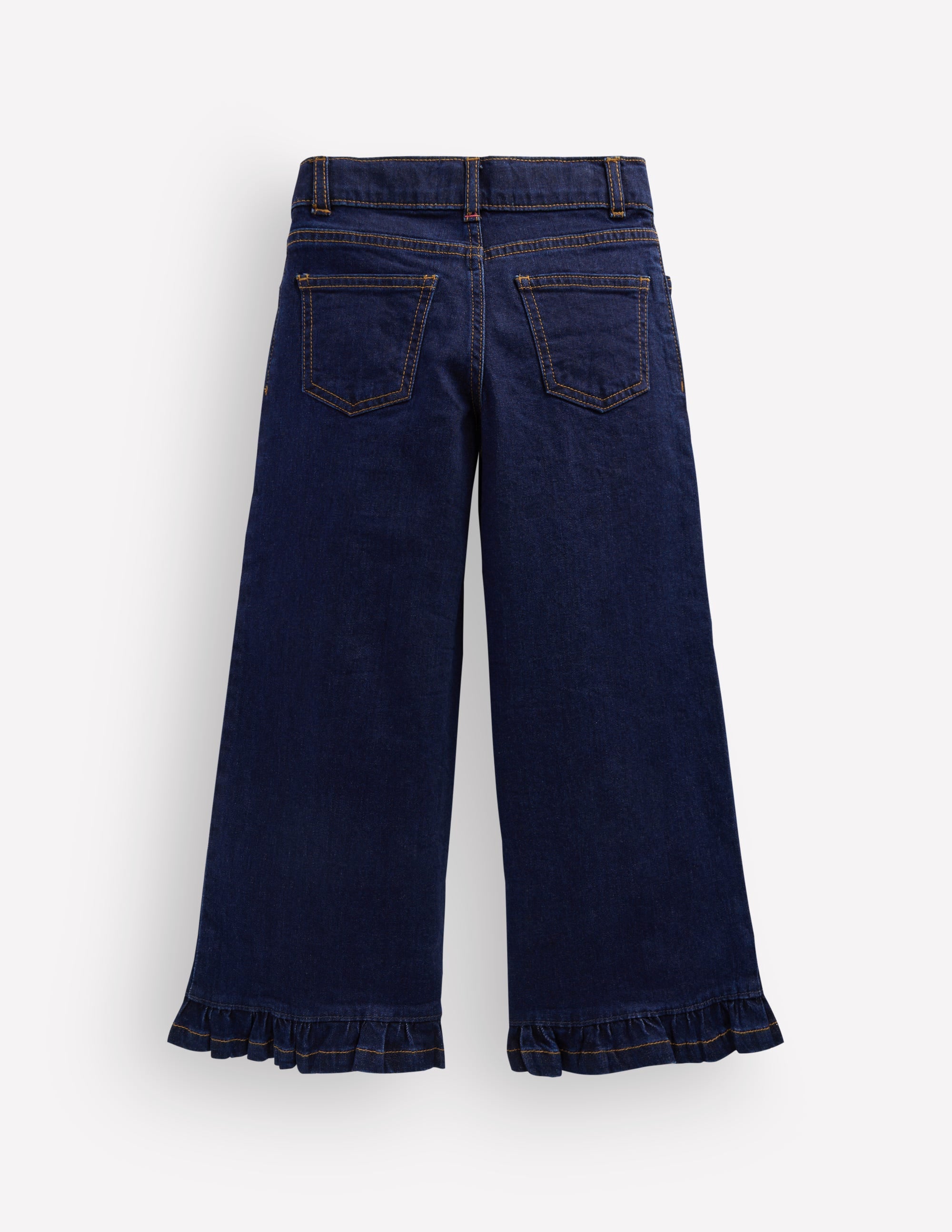 Wide Leg Frill Hem Jeans-Dark Wash - Image 2