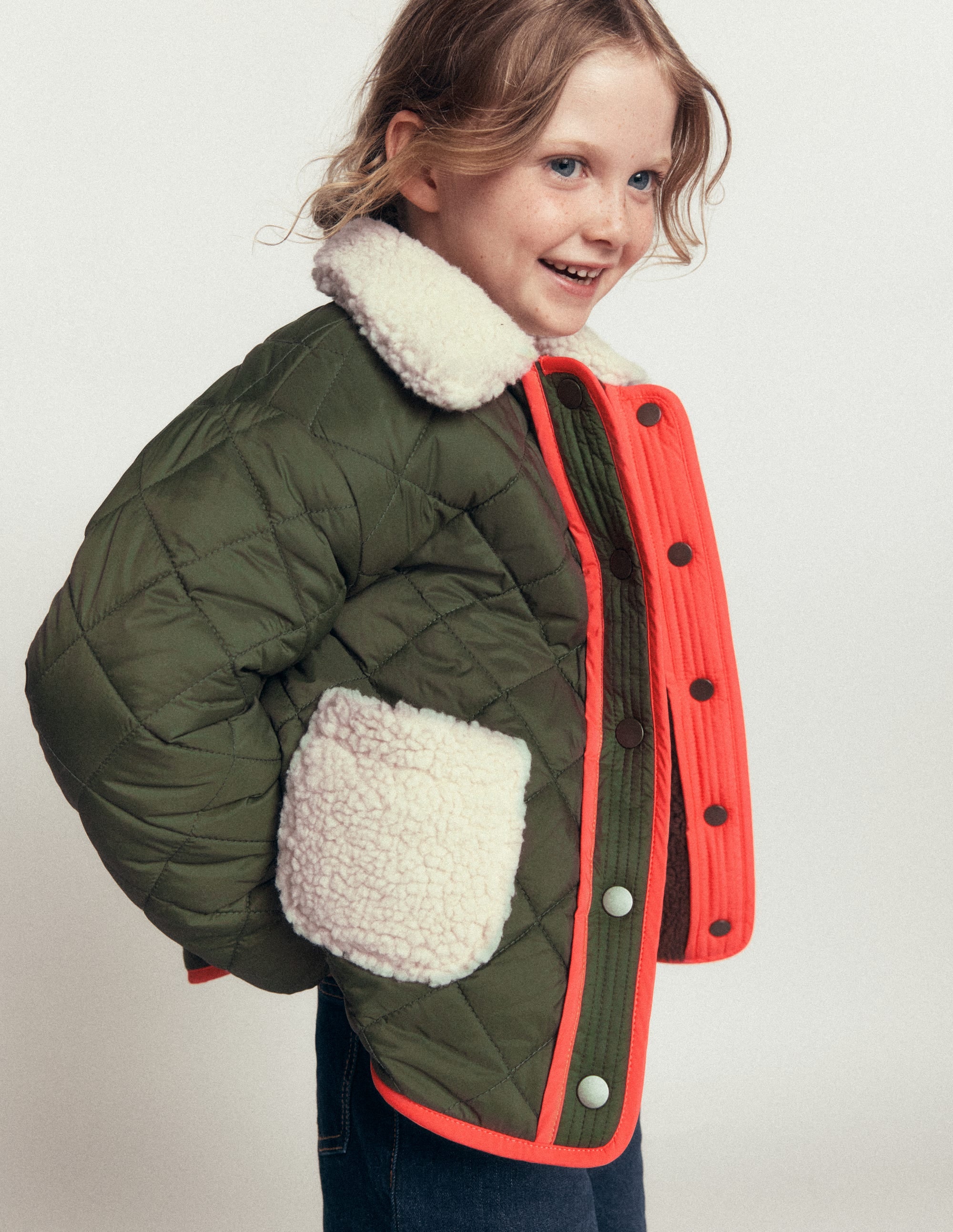 Reversible Borg Quilted Jacket-Falcon Green - Image 2
