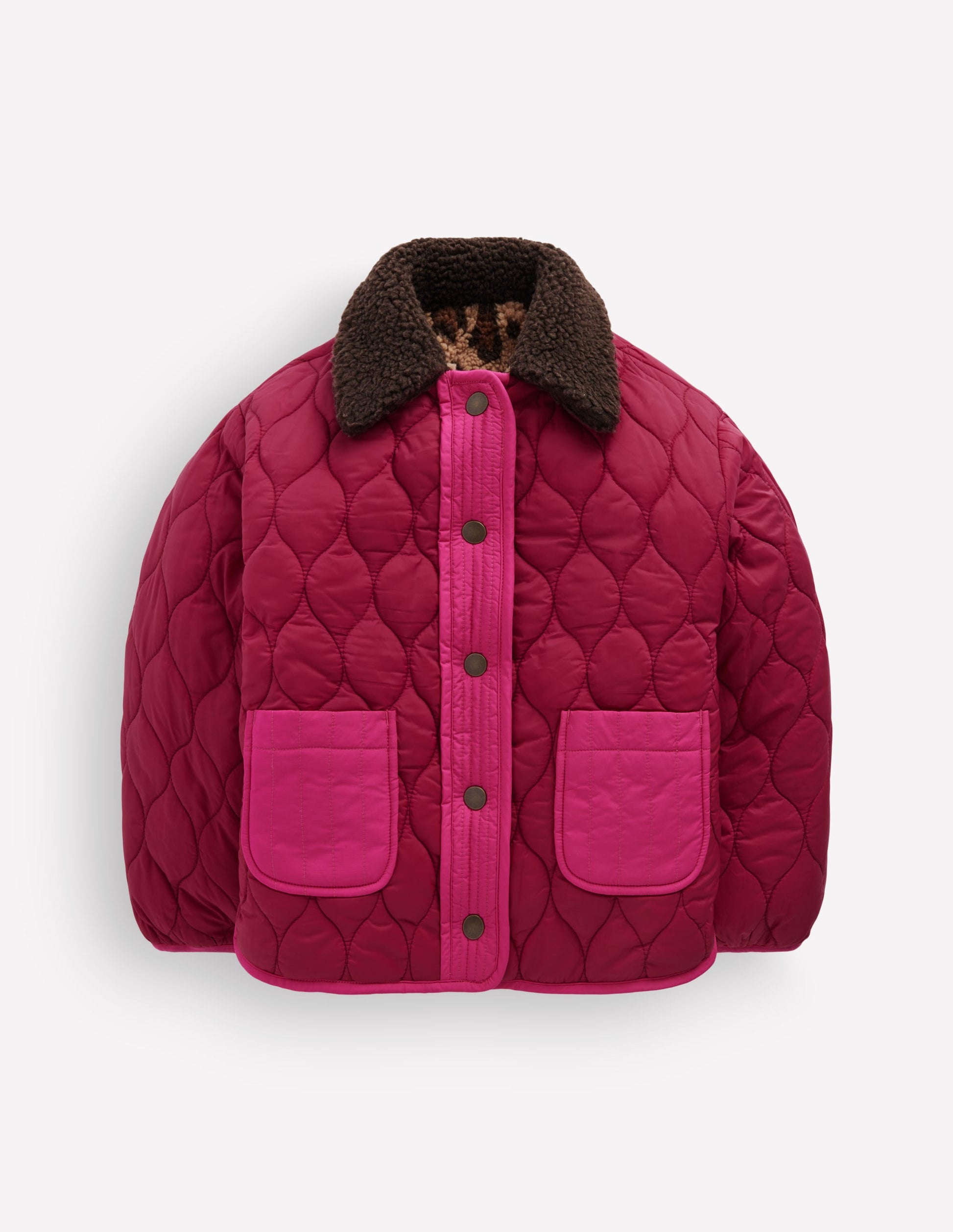 Reversible Borg Quilted Jacket-Leopard Multi-5