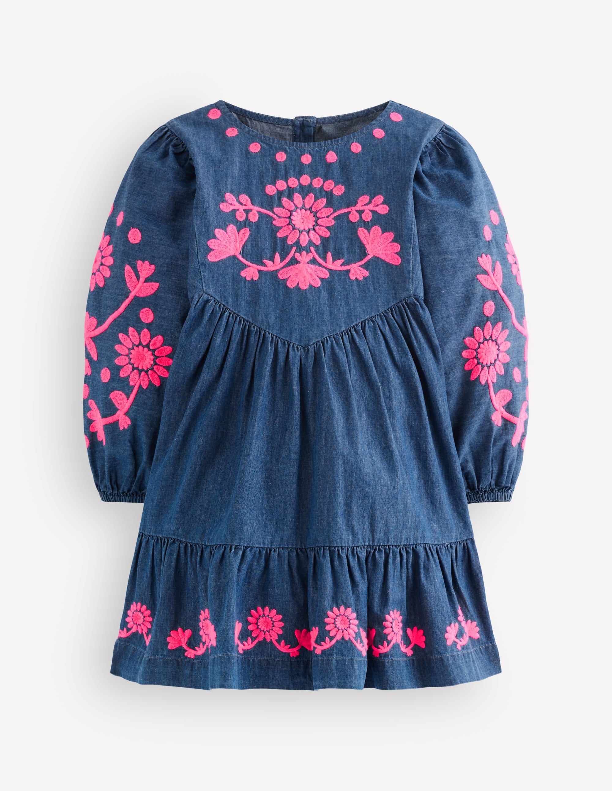 Celia Wing Sleeve Dress-Denim Pink Embroidery - Image 2