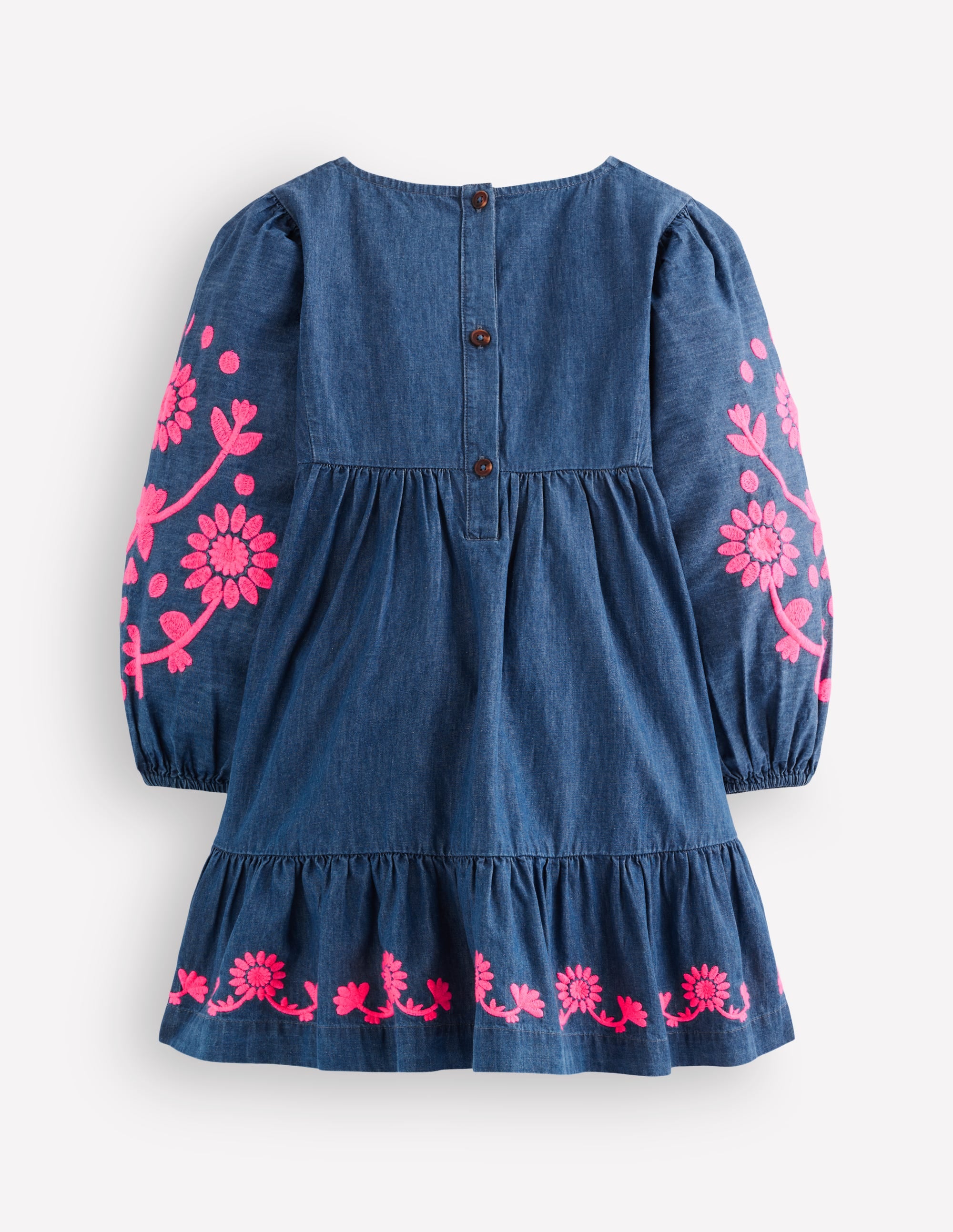 Celia Wing Sleeve Dress-Denim Pink Embroidery - Image 3