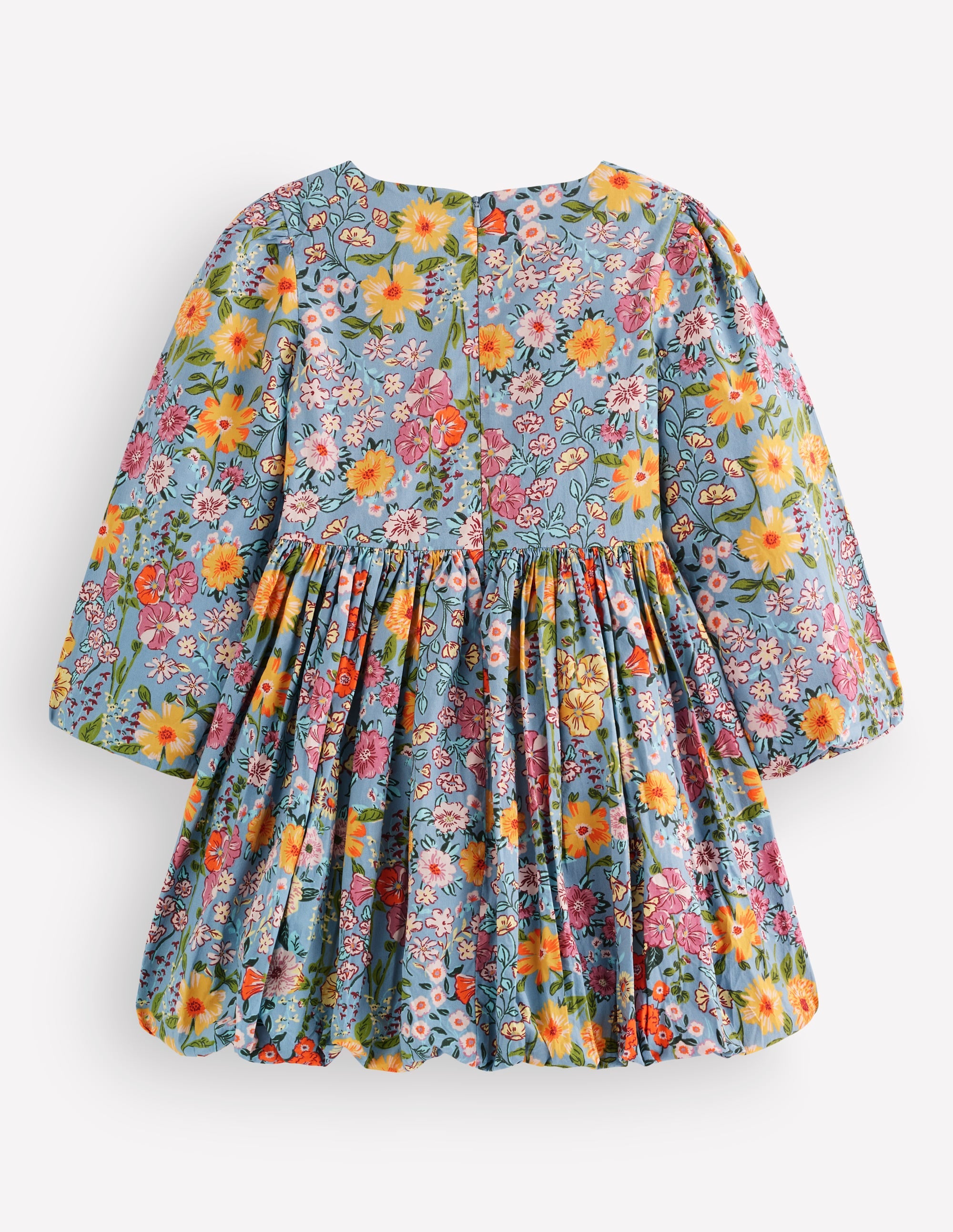 Long Sleeve Bubble Hem Dress-Blue Multi Floral - Image 2