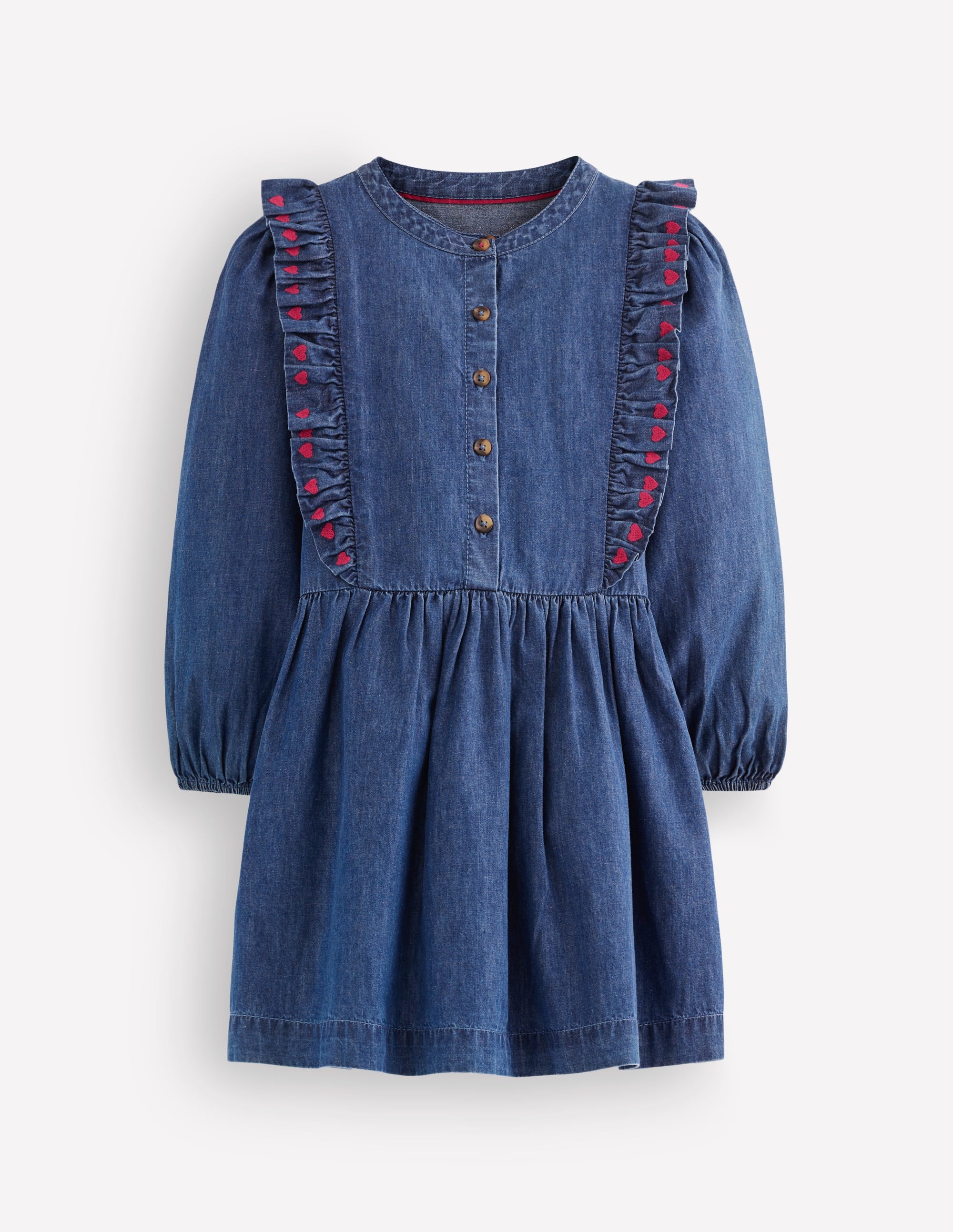 Winnie Frill Trim Shirt Dress-Denim Heart Embroidery - Image 2