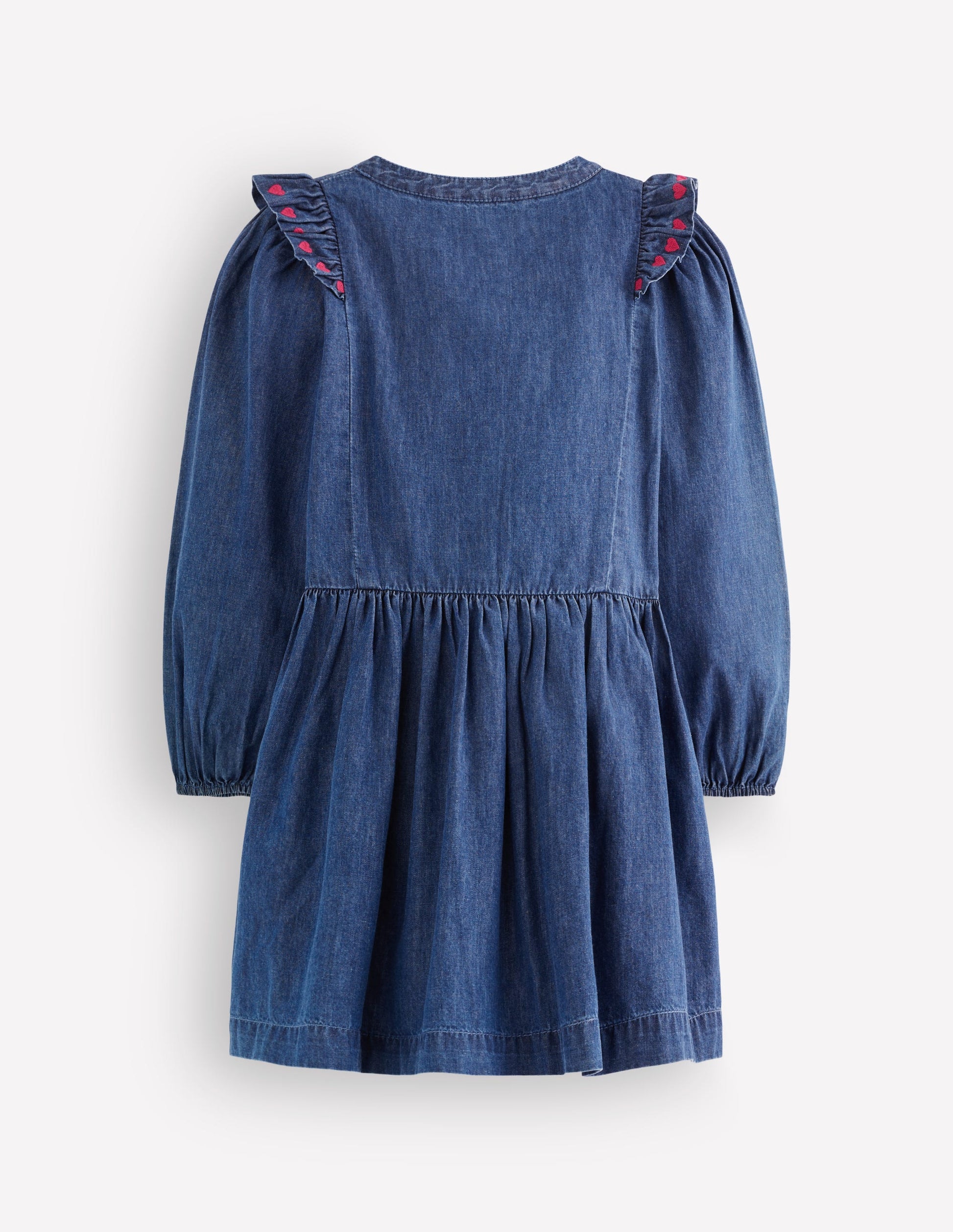 Winnie Frill Trim Shirt Dress-Denim Heart Embroidery-3
