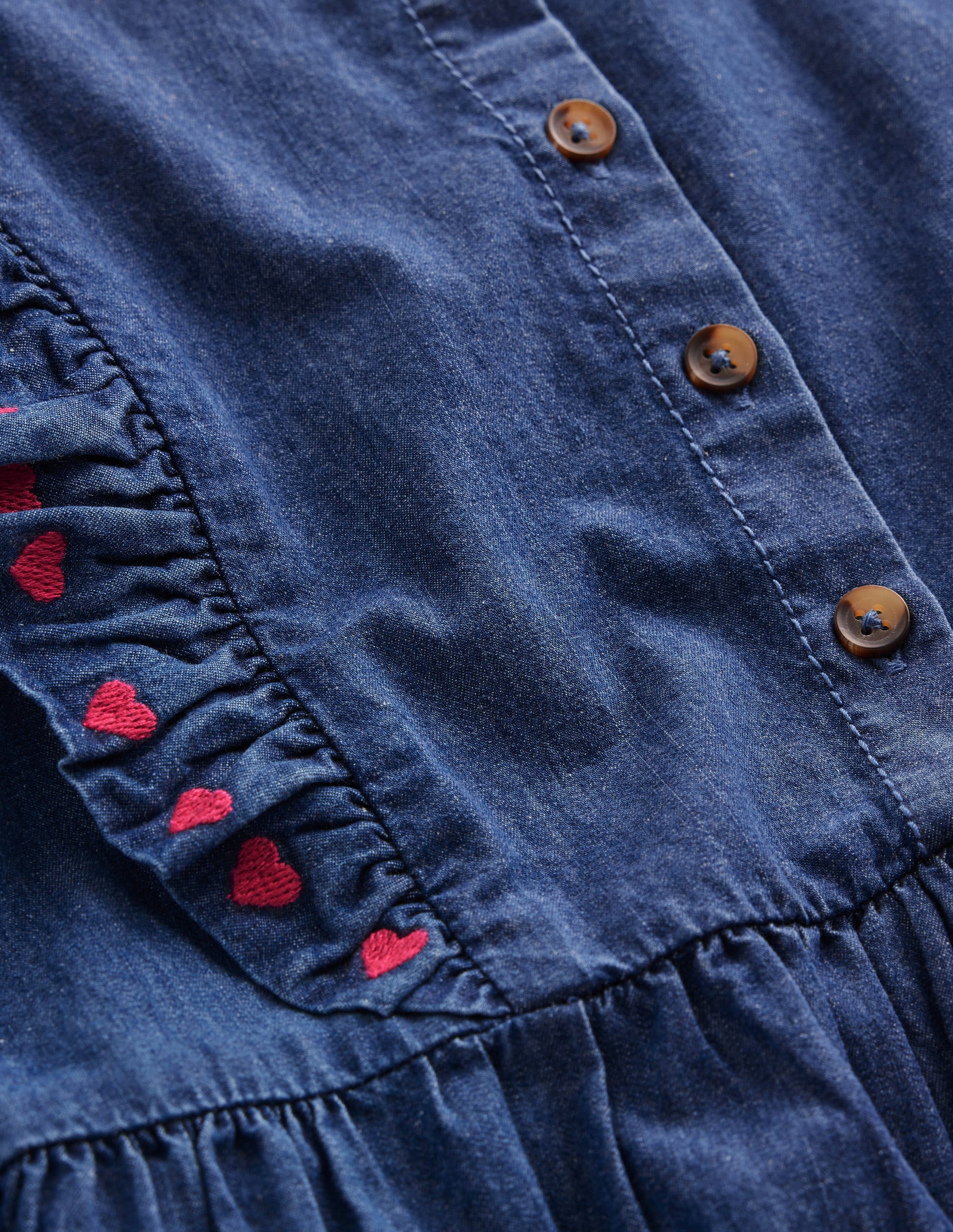 Winnie Frill Trim Shirt Dress-Denim Heart Embroidery-4