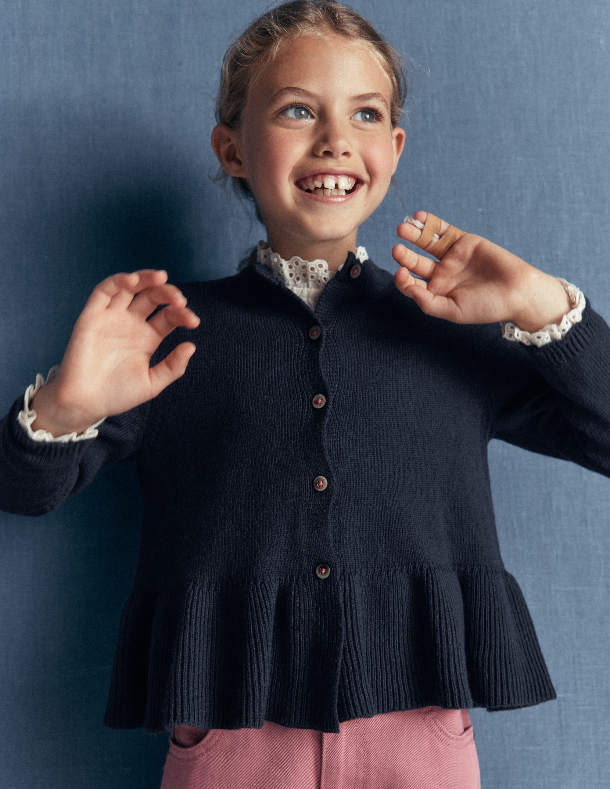 Pretty Peplum Cardigan-Navy - Image 2