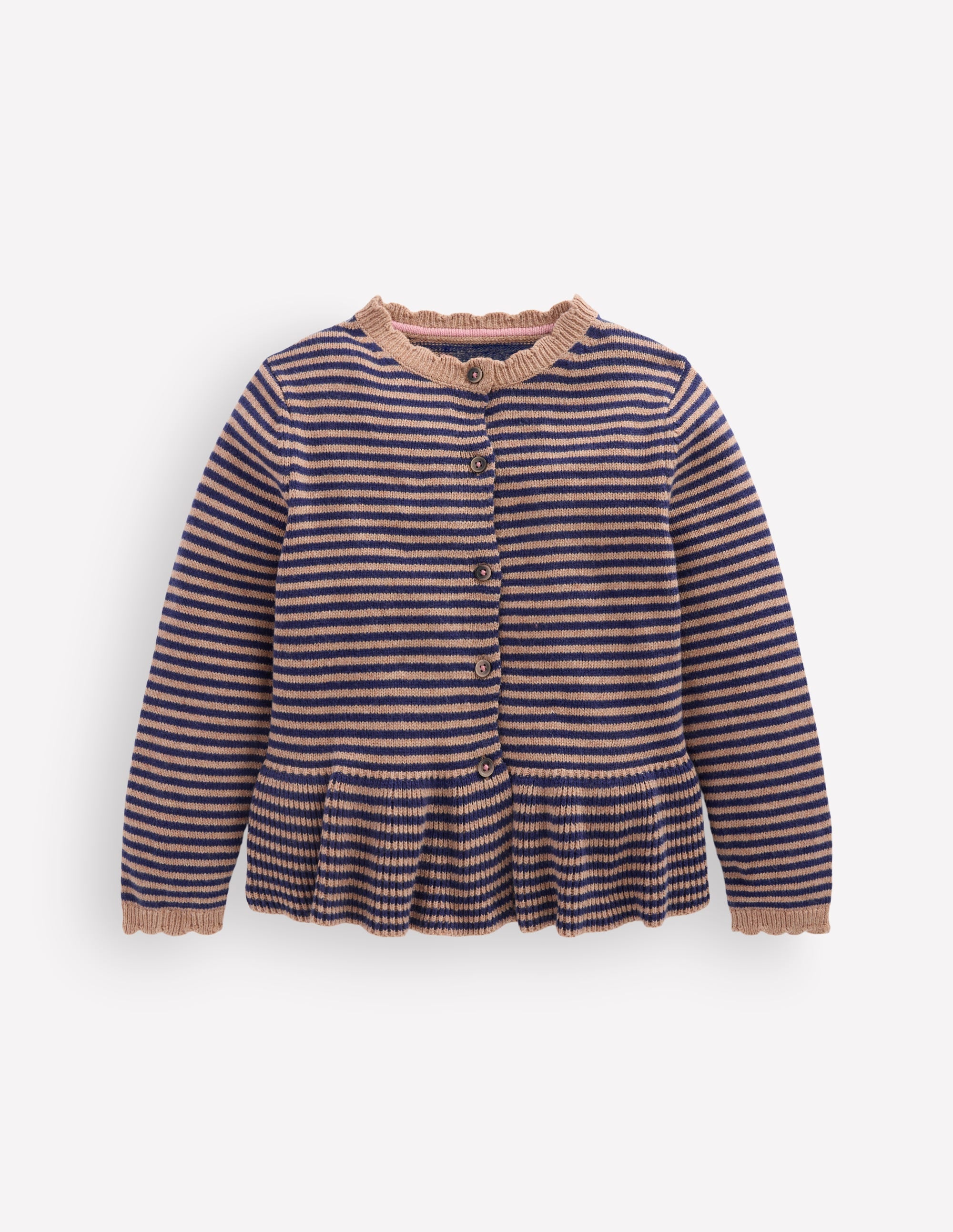 Pretty Peplum Cardigan-Camel/ College Navy Stripe - Image 2