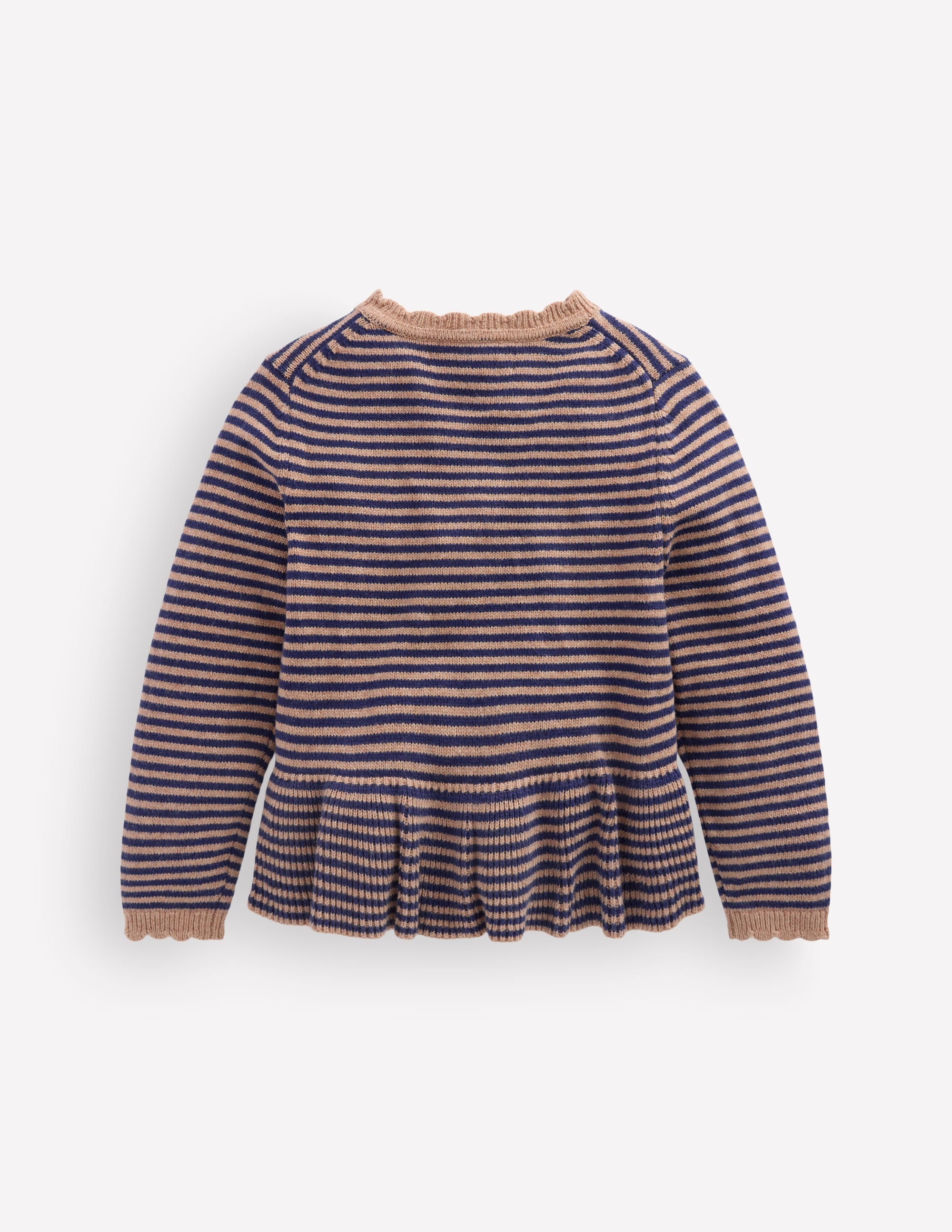 Pretty Peplum Cardigan-Camel/ College Navy Stripe - Image 3