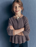 Pretty Peplum Cardigan-Camel/ College Navy Stripe