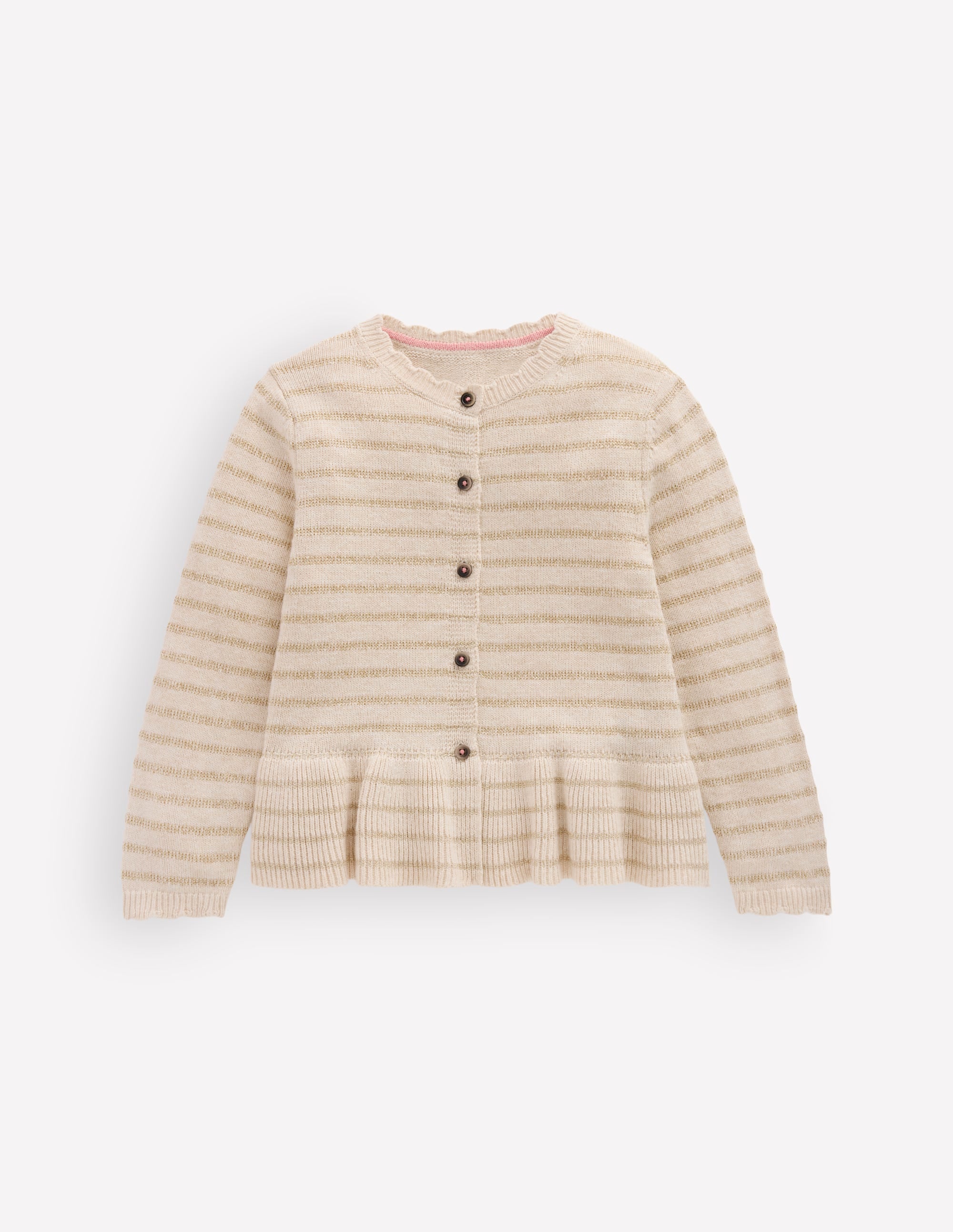 Pretty Peplum Cardigan-Oatmeal Marl Sparkle Stripe - Image 3