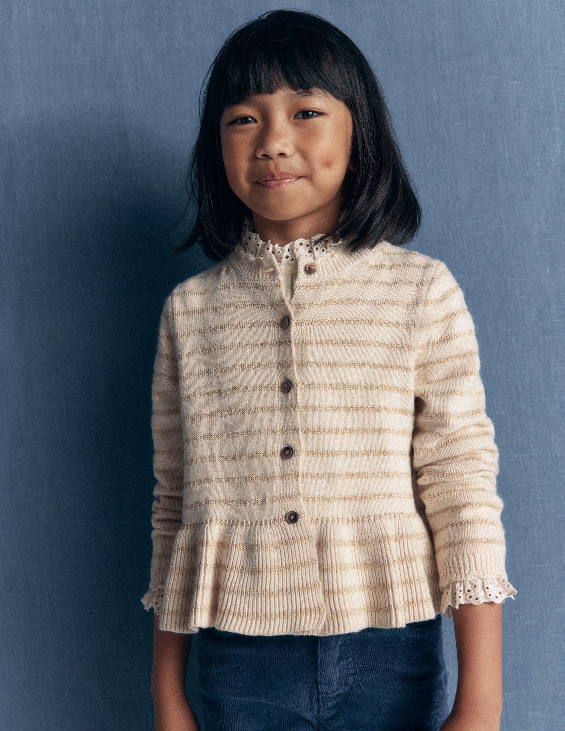 Pretty Peplum Cardigan-Oatmeal Marl Sparkle Stripe-1