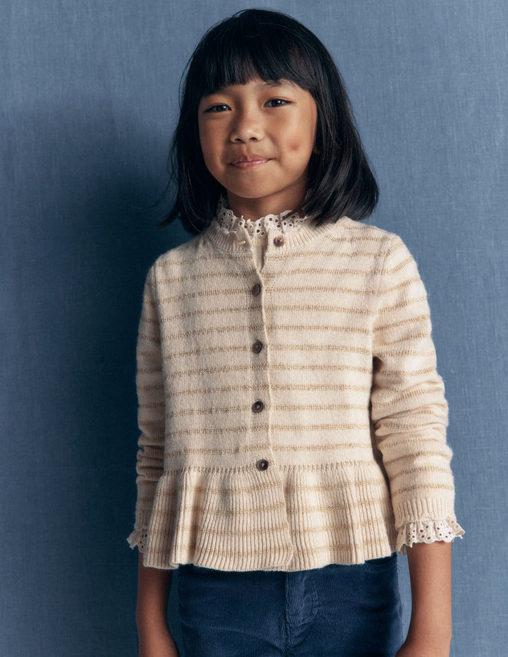 Pretty Peplum Cardigan-Oatmeal Marl Sparkle Stripe