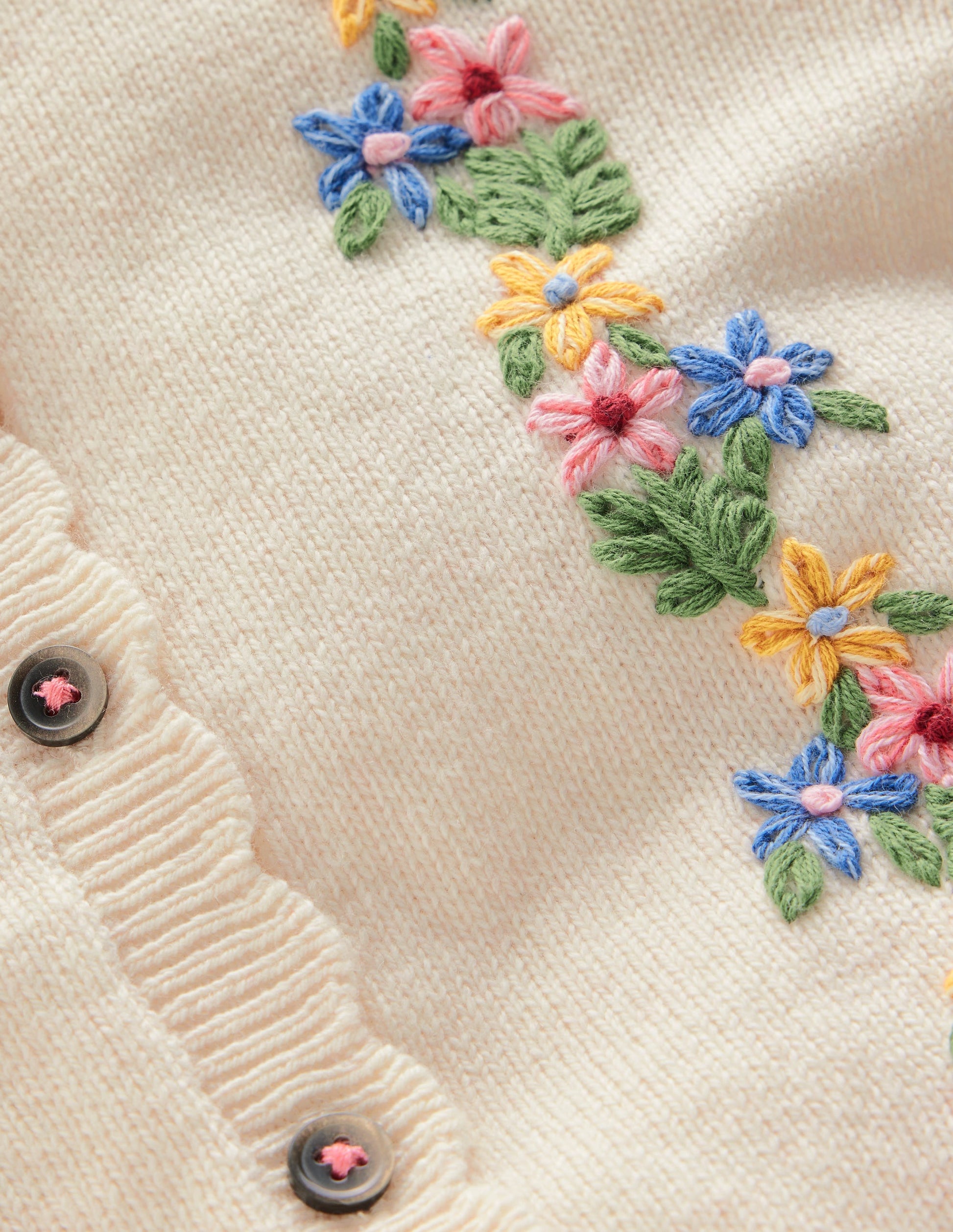 Pretty Embroidered Cardigan-Ecru Marl Floral Embroidery-4