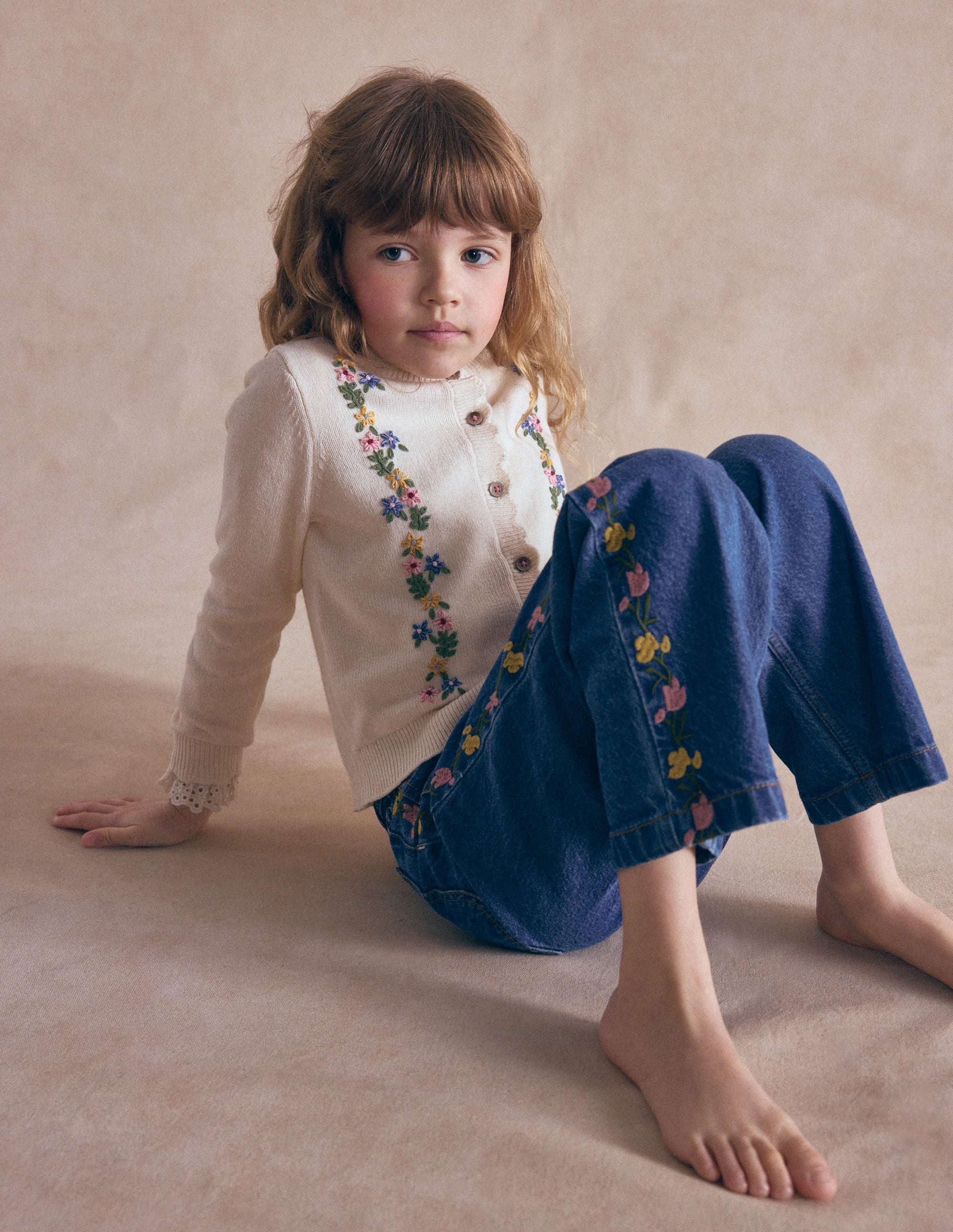 Pretty Embroidered Cardigan-Ecru Marl Floral Embroidery - Image 1