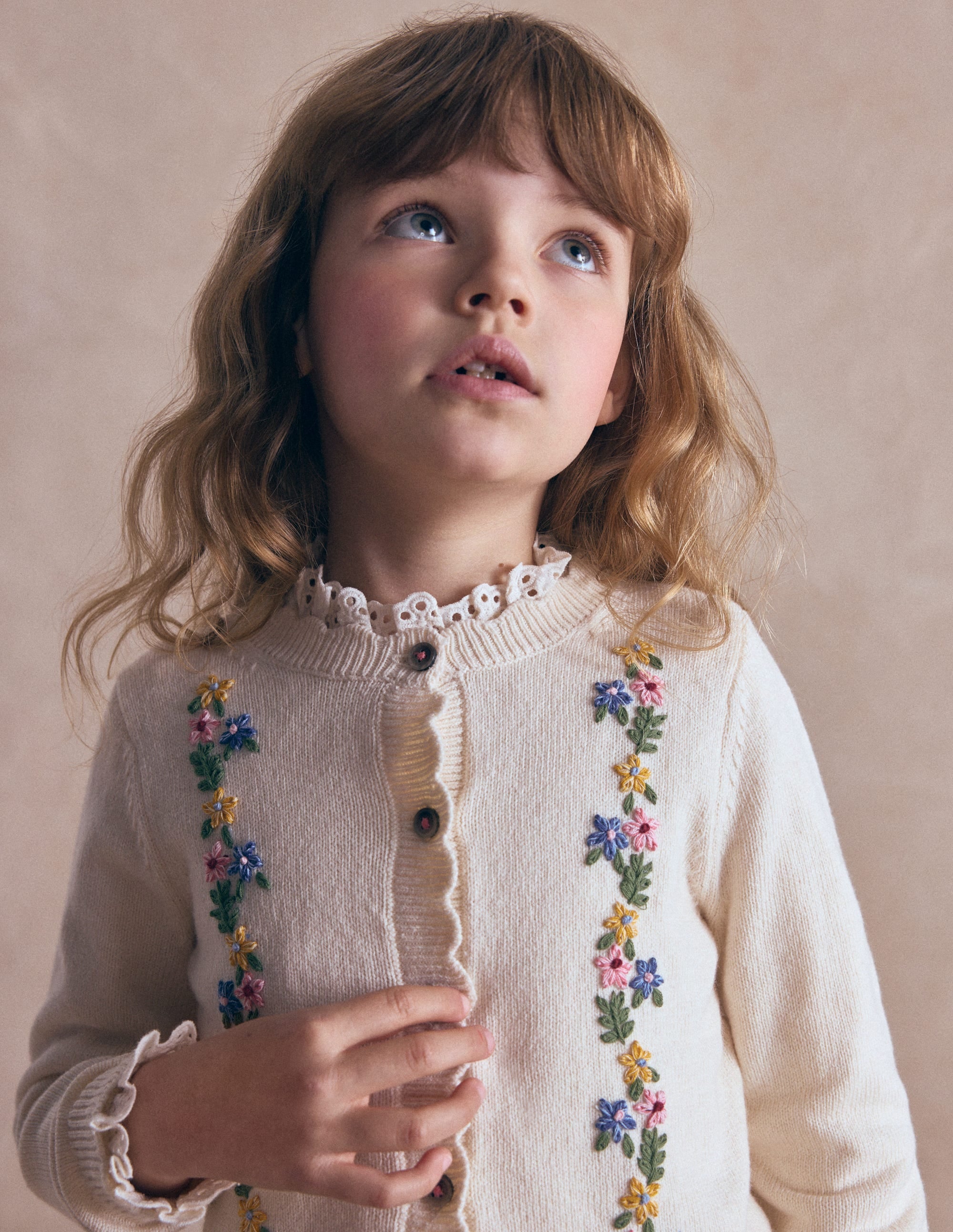 Pretty Embroidered Cardigan-Ecru Marl Floral Embroidery - Image 5