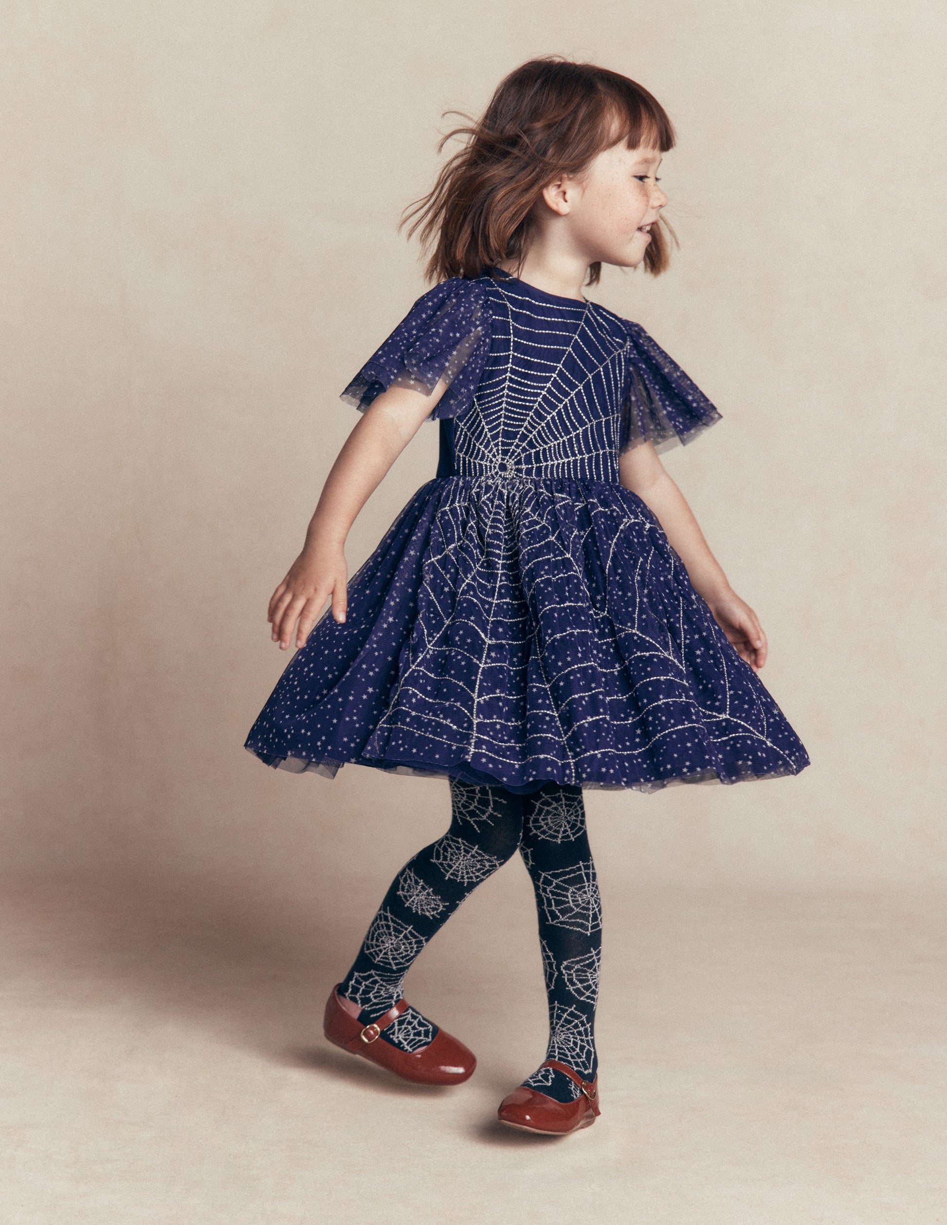Appliqué Tulle Dress-College Navy Spiders Web-1