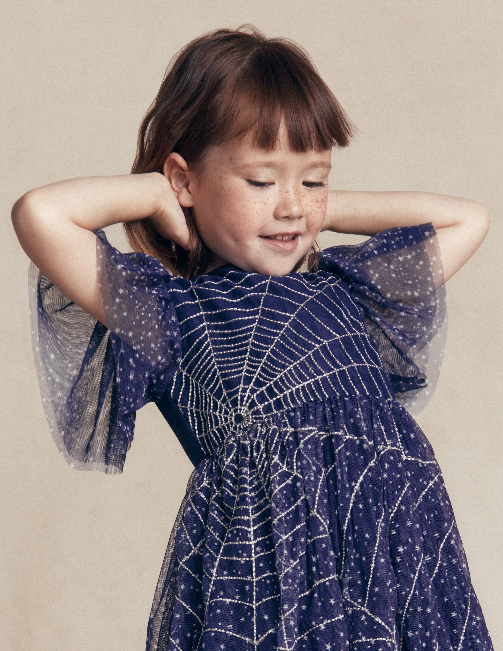 Appliqué Tulle Dress-College Navy Spiders Web-2