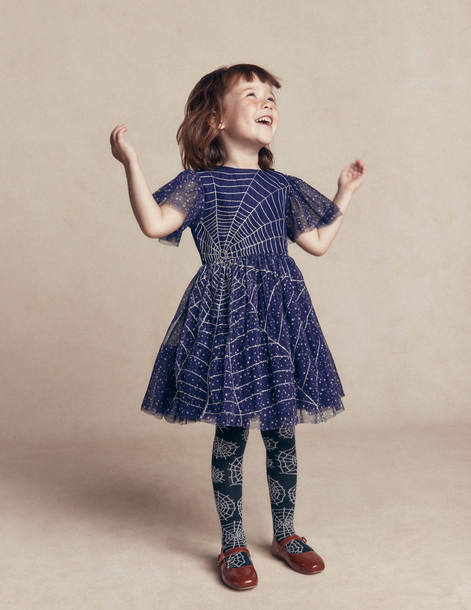 Appliqué Tulle Dress-College Navy Spiders Web-3