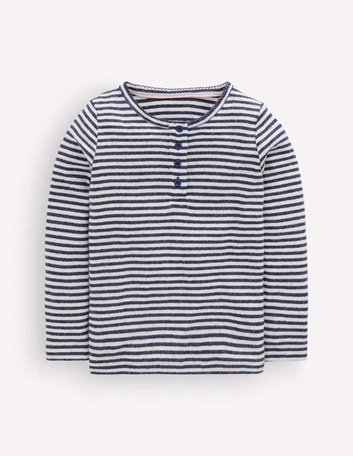 Long Sleeve Henley Top-Soft Ivory/ Navy Stripe - Image 1
