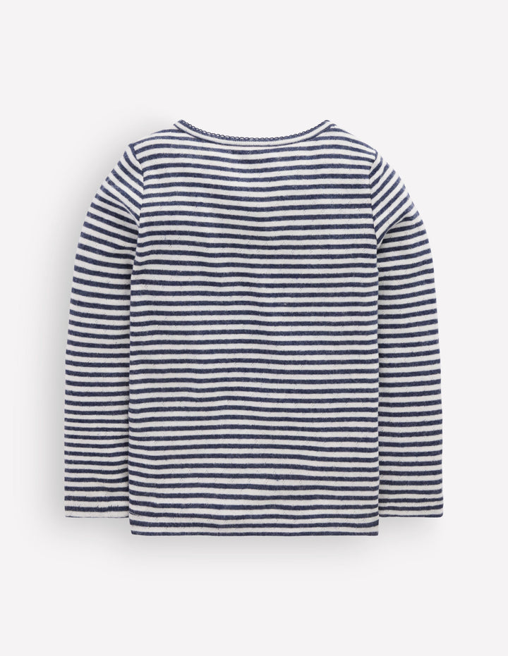 Long Sleeve Henley Top-Soft Ivory/ Navy Stripe