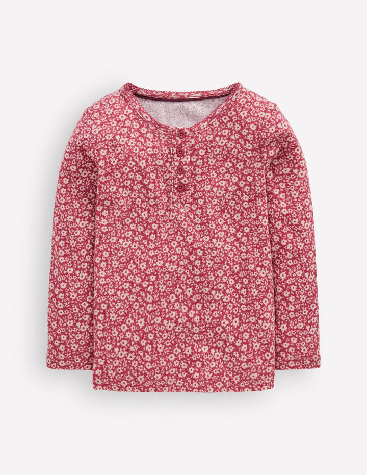 Long Sleeve Henley Top-Pink Floral