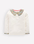 Collared Breton Jersey Top-Coconut Milk and Blue Floral
