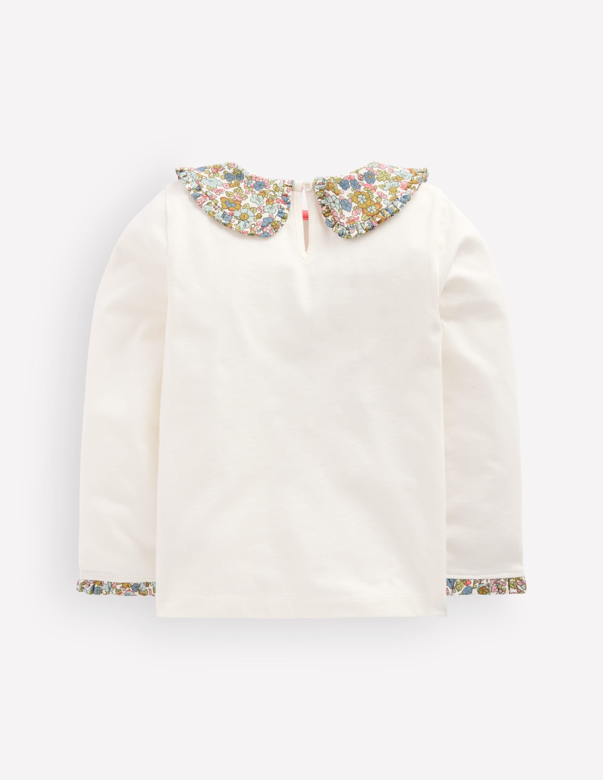Collared Breton Jersey Top-Coconut Milk and Blue Floral - Image 2