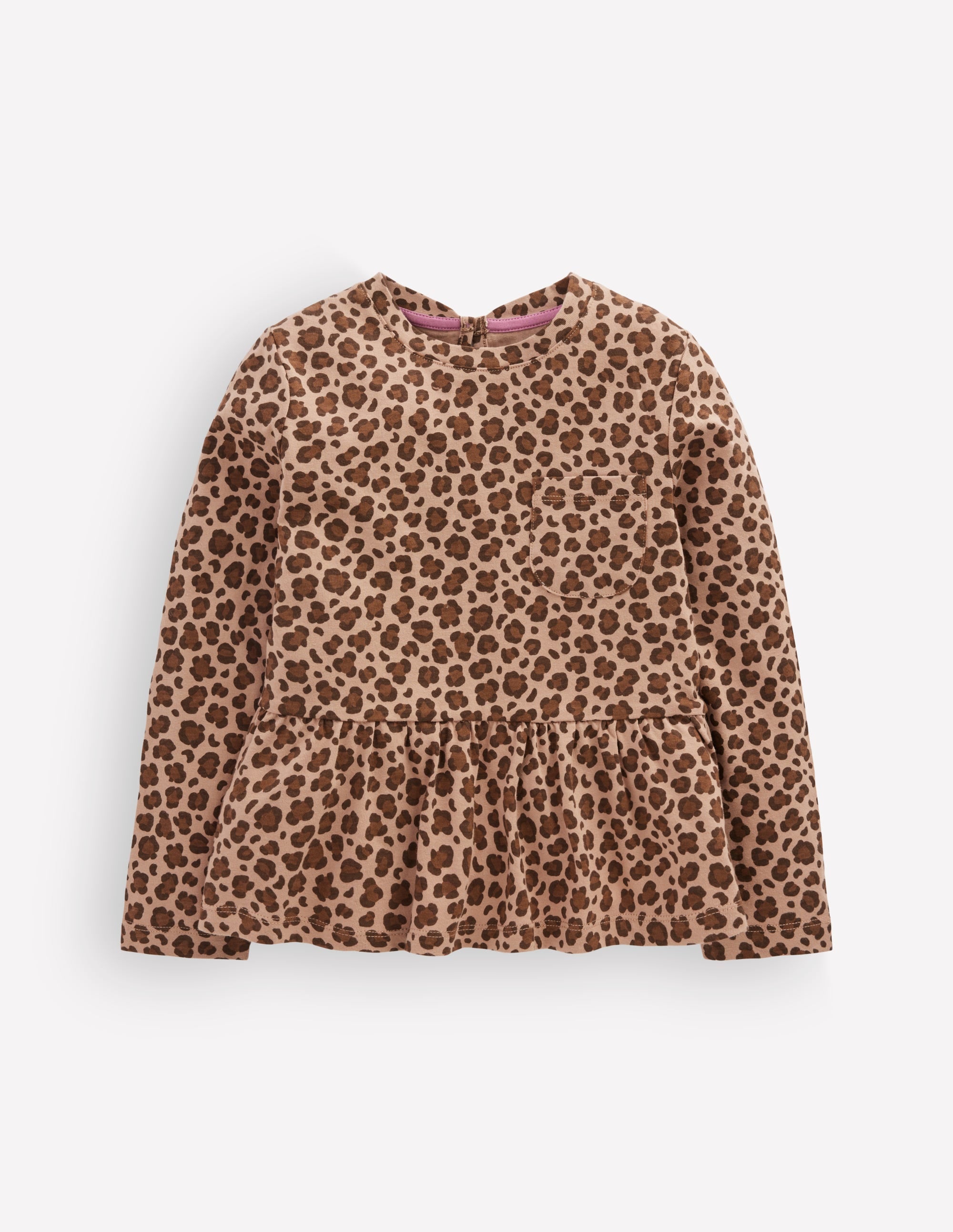 Long Sleeve Peplum Top-Brown Leopard - Image 1