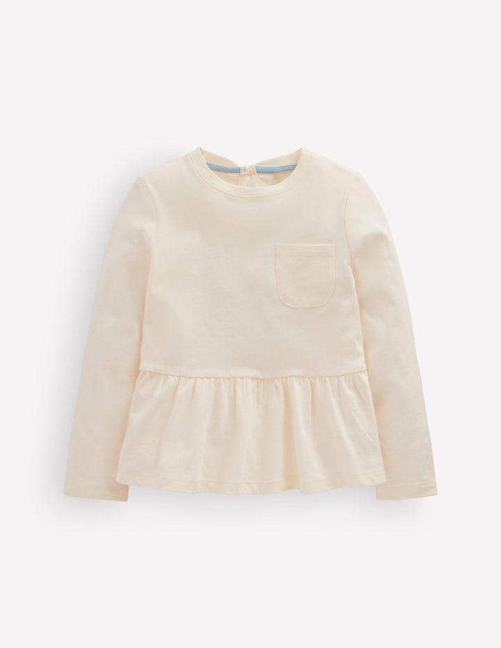 Long Sleeve Peplum Top-Soft Ivory