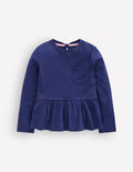 Long Sleeve Peplum Top-College Navy