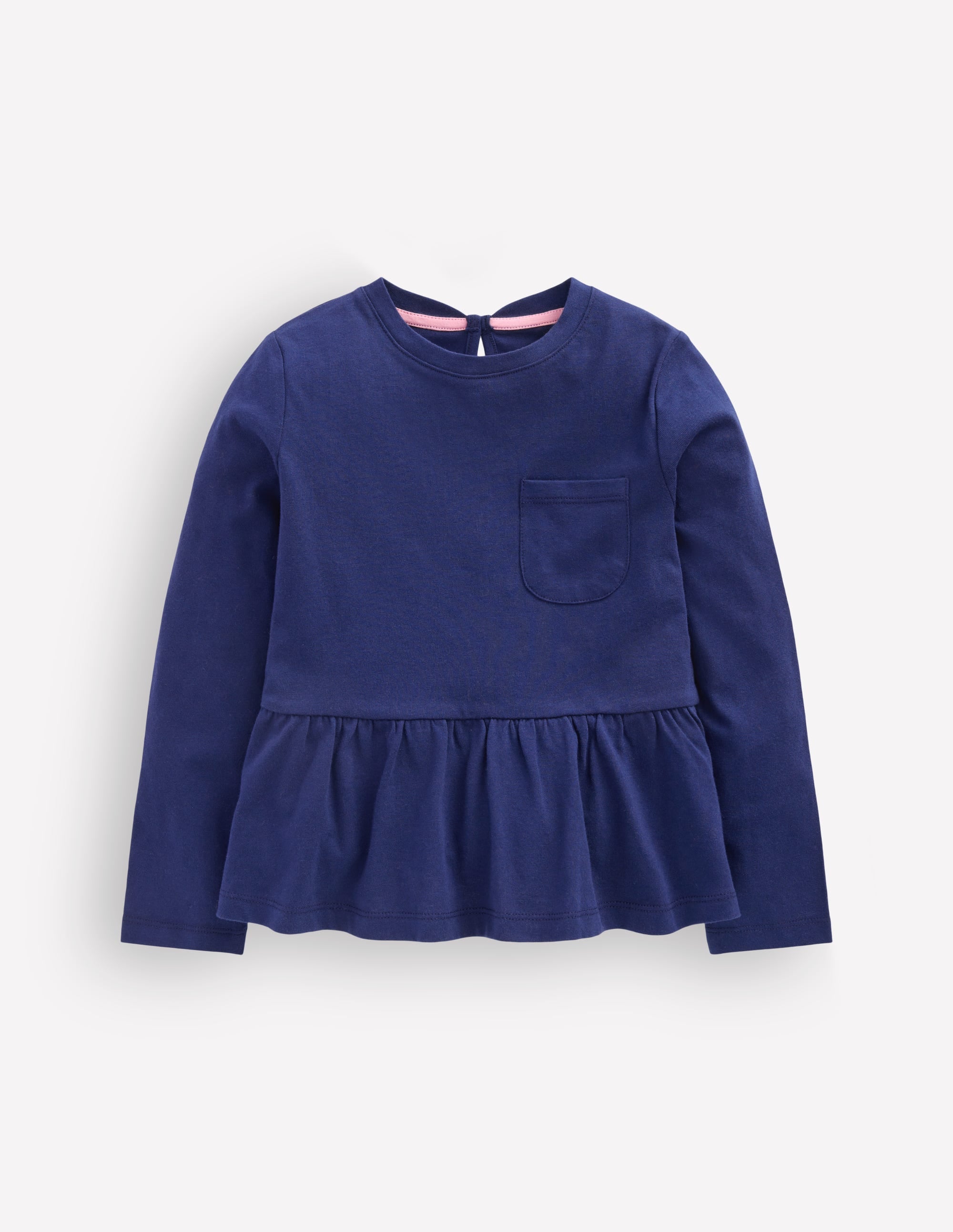 Long Sleeve Peplum Top-College Navy - Image 1