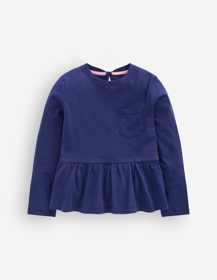Long Sleeve Peplum Top-College Navy