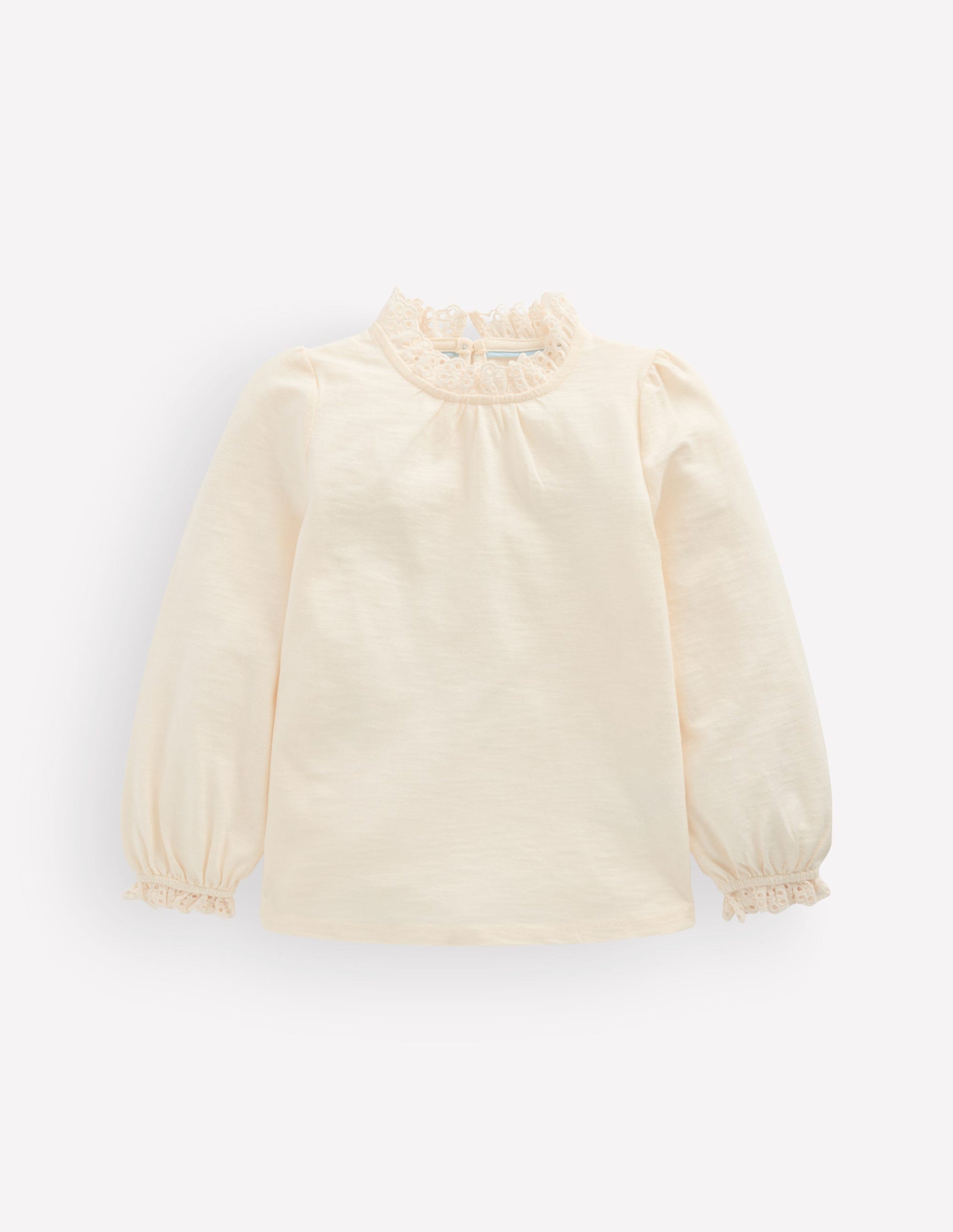 Broderie Trim Slub Top-Soft Ivory-1