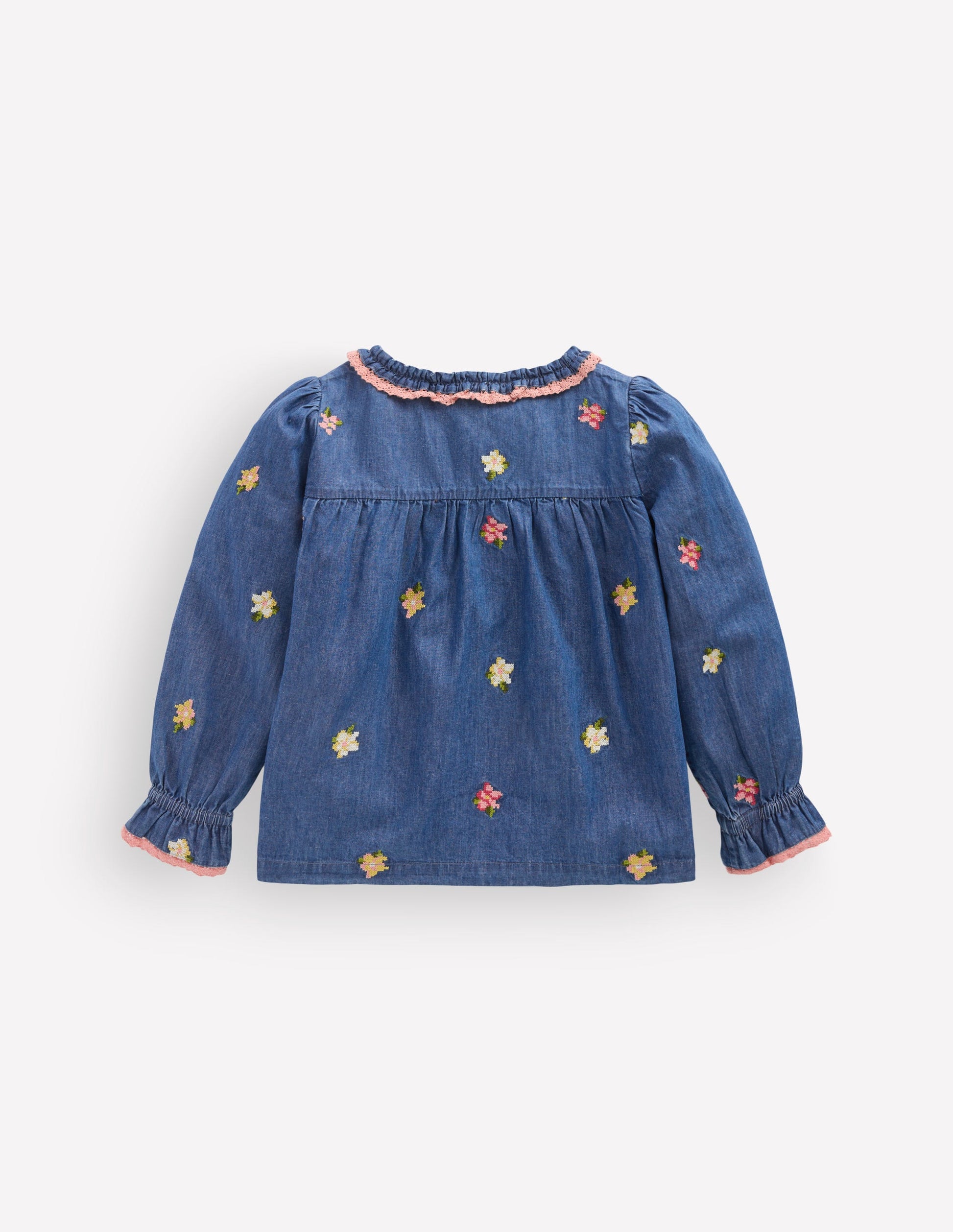 Frill Button Through Top-Chambray Embroidery-3