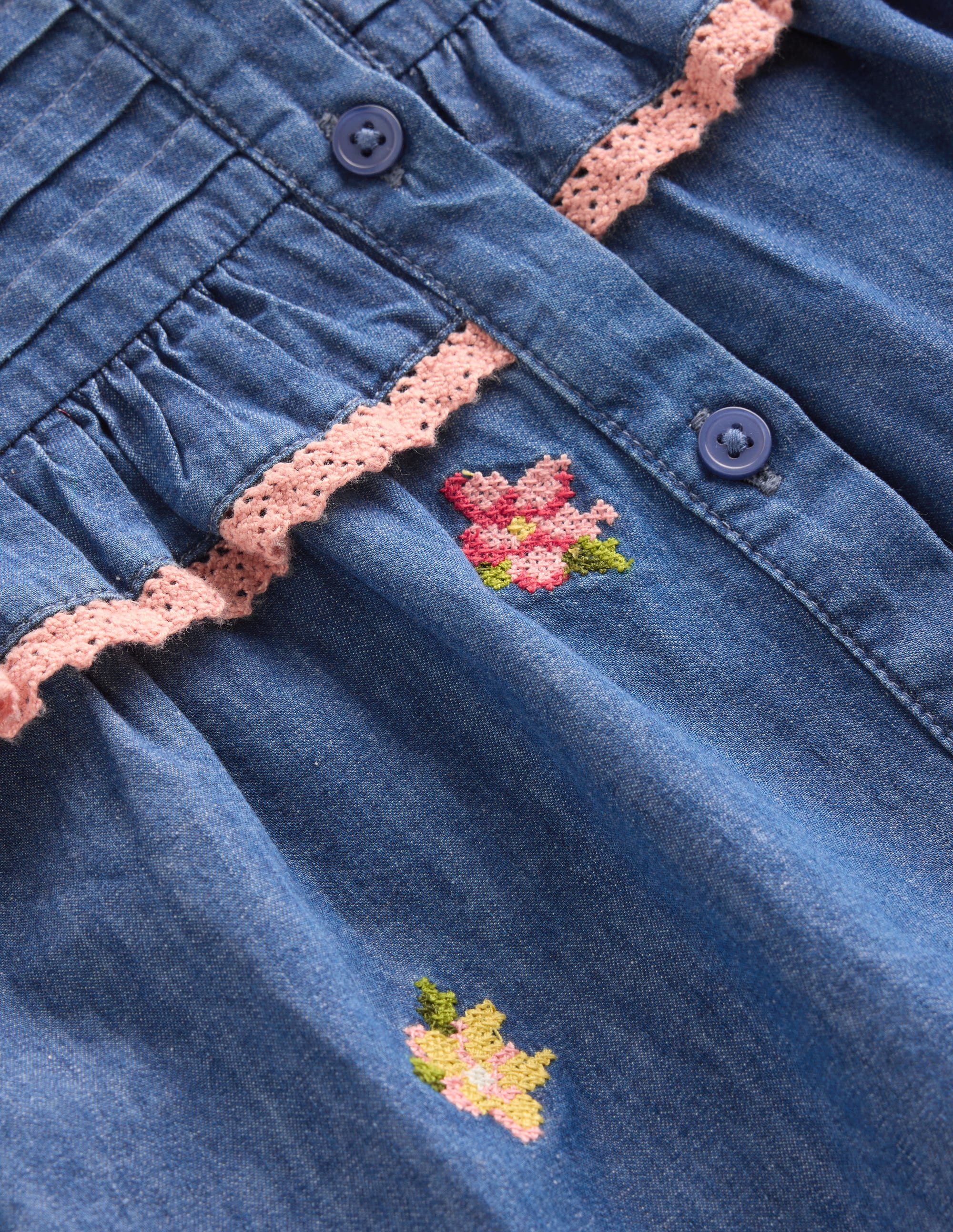 Frill Button Through Top-Chambray Embroidery - Image 4