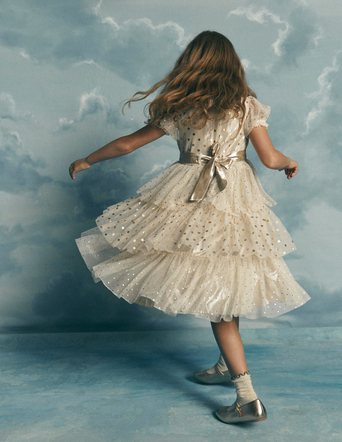 Metallic Tulle Party Dress-Gold Metallic - Image 2