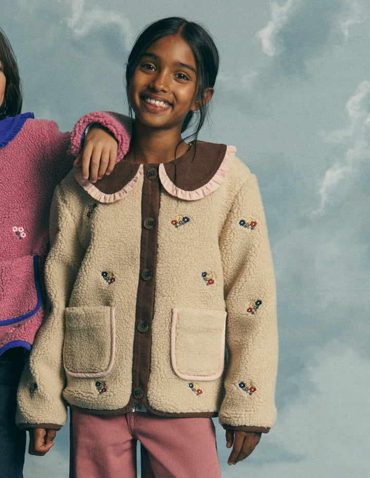 Embroidered Borg Jacket-Ivory Embroidery