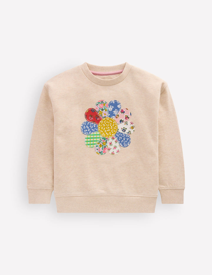 Relaxed Panel Sweatshirt-Oatmeal Marl Patchwork Floral