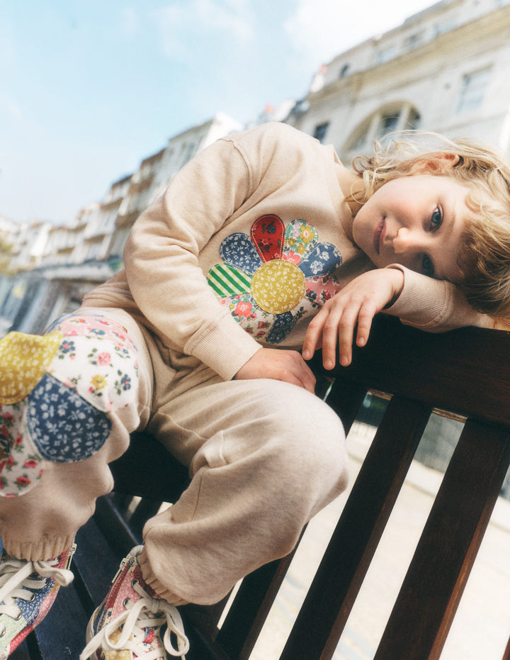 Relaxed Panel Sweatshirt-Oatmeal Marl Patchwork Floral