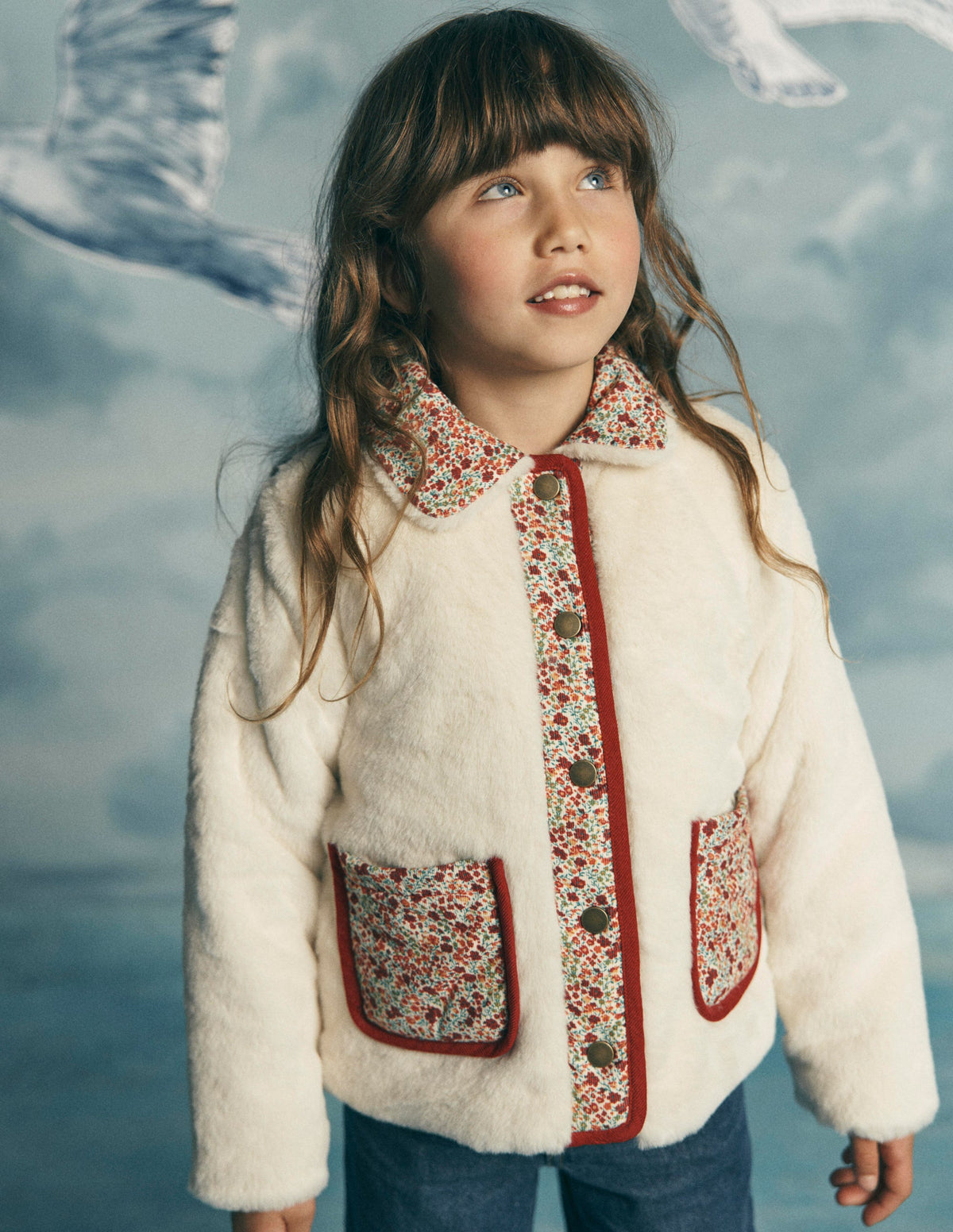 Faux Fur Jacket-Soft Ivory Ditsy Floral-1