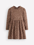 Long Sleeve Twirly Dress-Milk Chocolate Brown Leopard