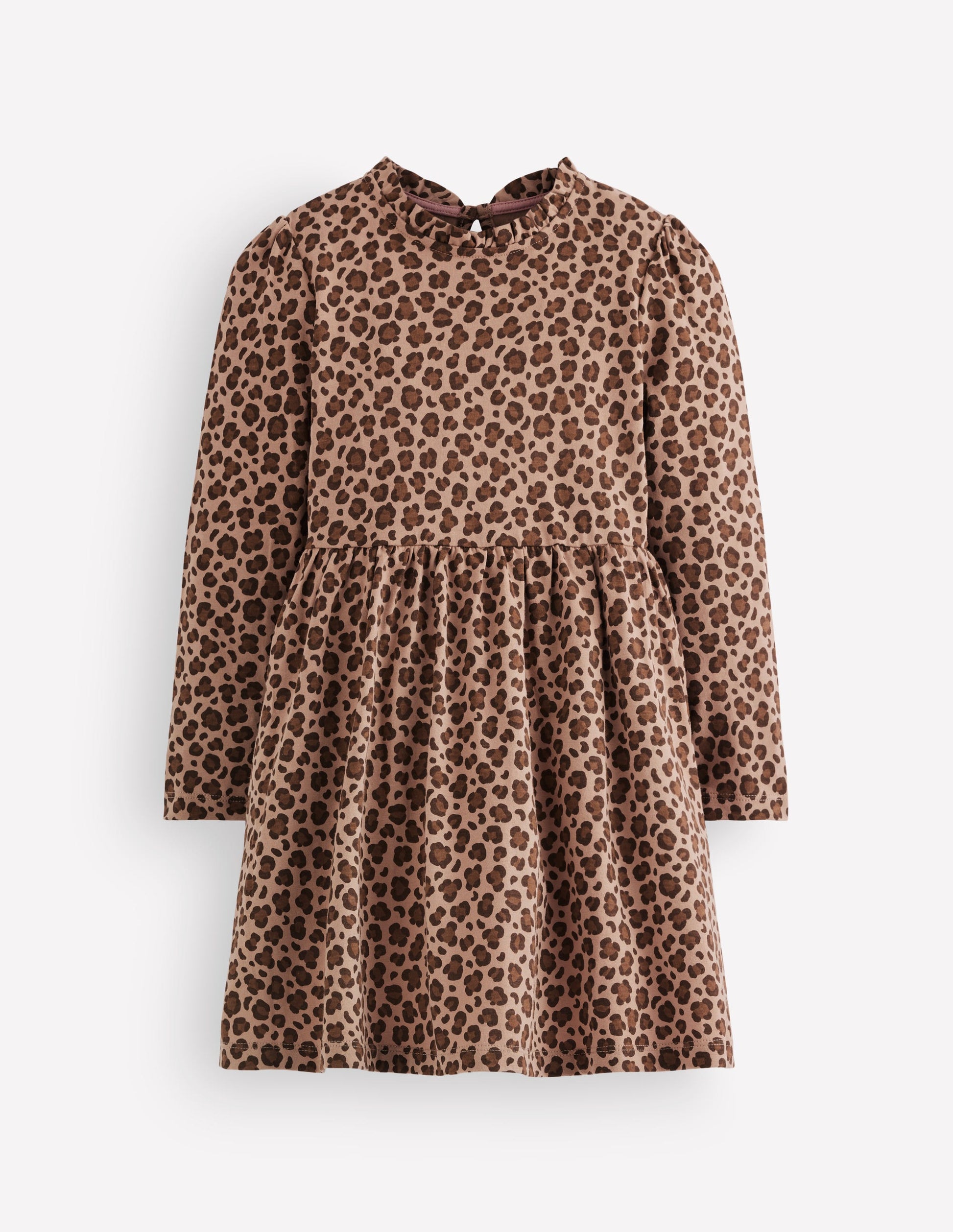 Long Sleeve Twirly Dress-Milk Chocolate Brown Leopard-1