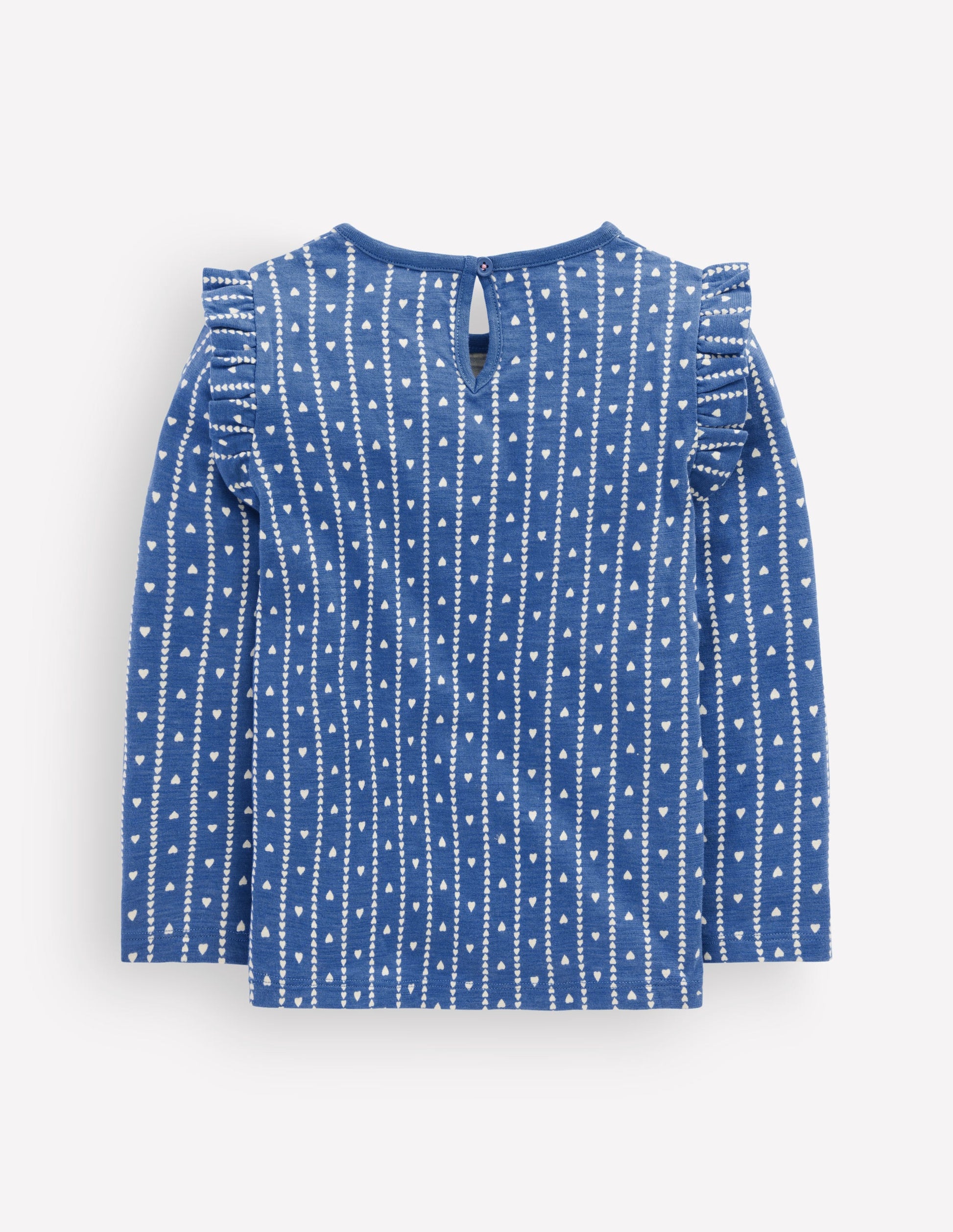 Frill Sleeve Slub Top-Blue Linear Hearts-2