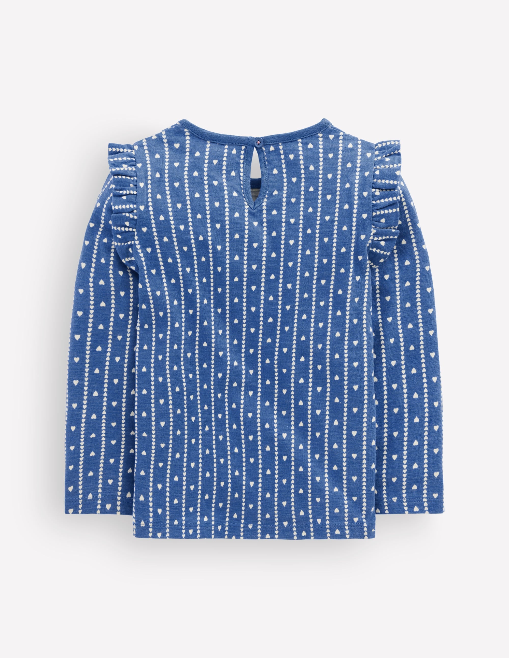 Frill Sleeve Slub Top-Blue Linear Hearts - Image 2